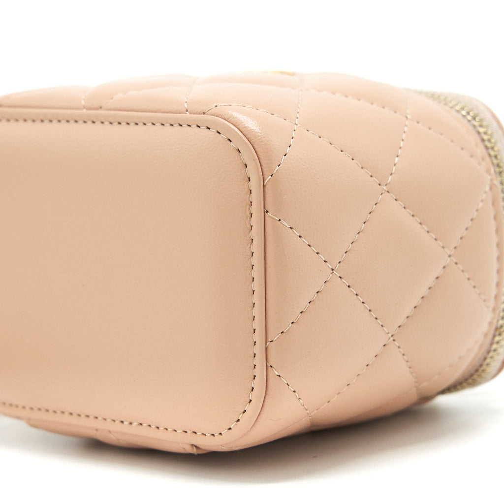 CHANEL TOP HANDLE MINI VANITY ON CHAIN LAMBSKIN BEIGE GHW