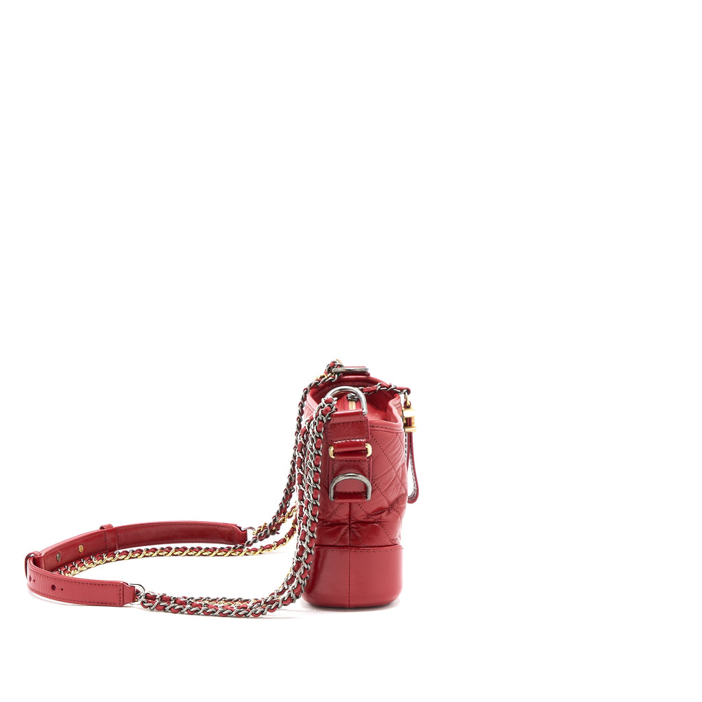 CHANEL SMALL GABRIELLE HOBO BAG AGED CALFSKIN RED MULTICOLOUR HARDWARE