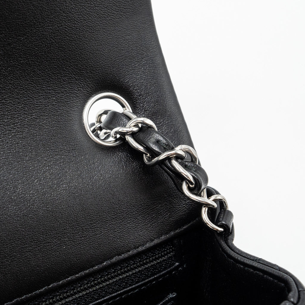 CHANEL CLASSIC MINI RECTANGULAR FLAP BAG LAMBSKIN BLACK SHW (MICROCHIP)
