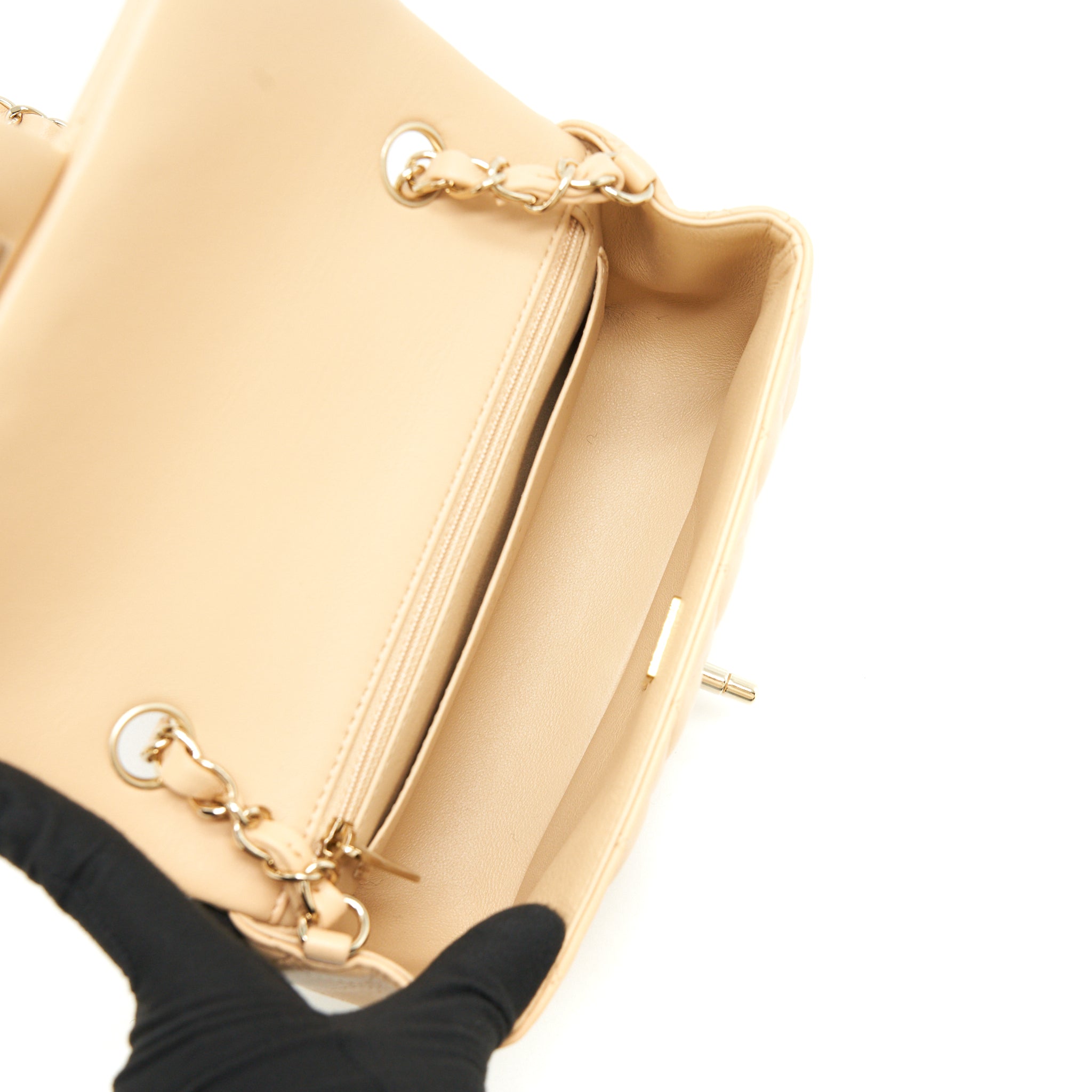 CHANEL MINI RECTANGULAR LAMBSKIN LIGHT BEIGE LGHW(MICROCHIP)