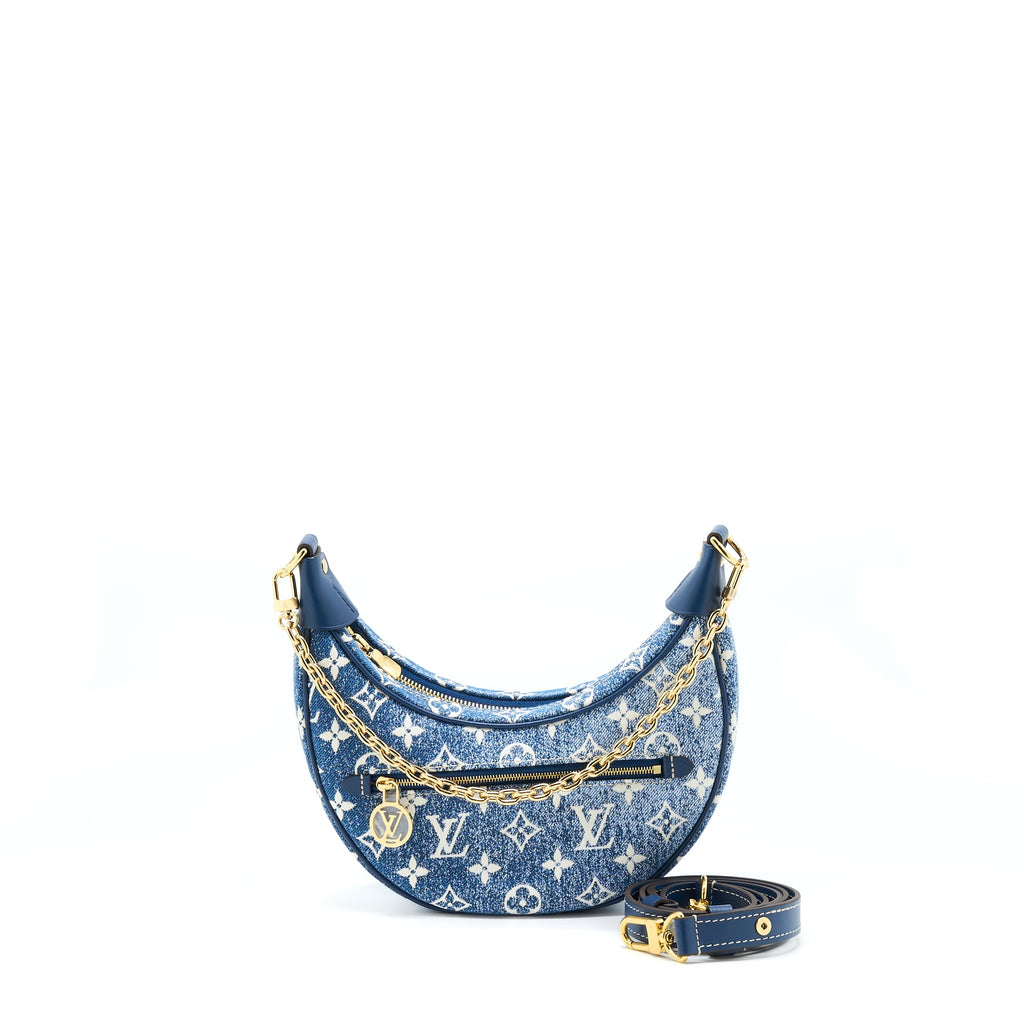 LOUIS VUITTON HALF-MOON LOOP BAGUETTE HANDBAG DENIM BLUE GHW