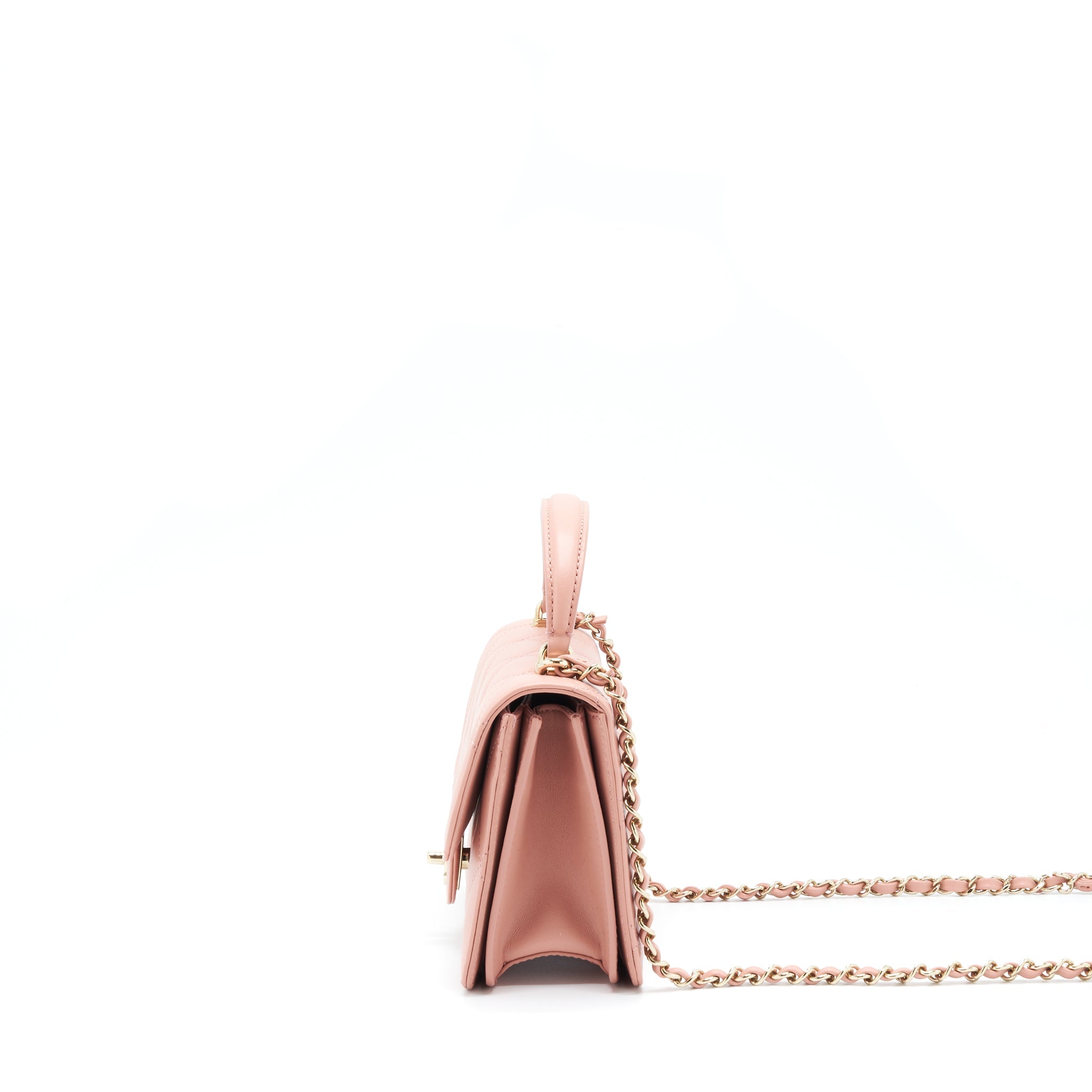 CHANEL TOP HANDLE FLAP BAG LAMBSKIN DARK PINK LGHW (MICROCHIP)