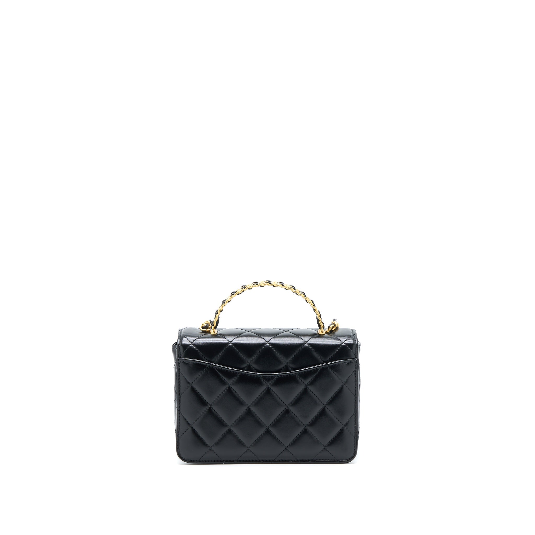 CHANEL 23P FLAP BAG WITH TOP HANDLE SHINY CALFSKIN BLACK GHW (MICROCHIP)