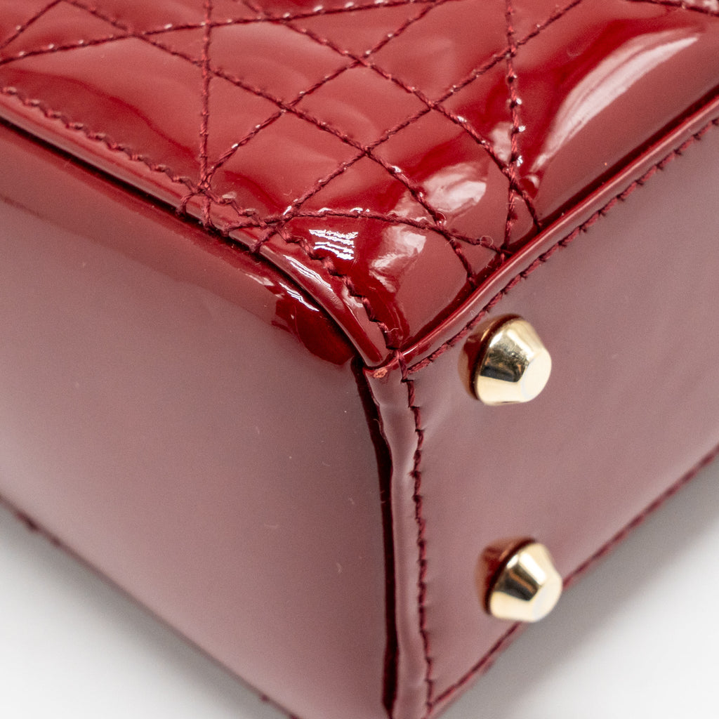 DIOR MINI LADY DIOR PATENT LEATHER RED GHW