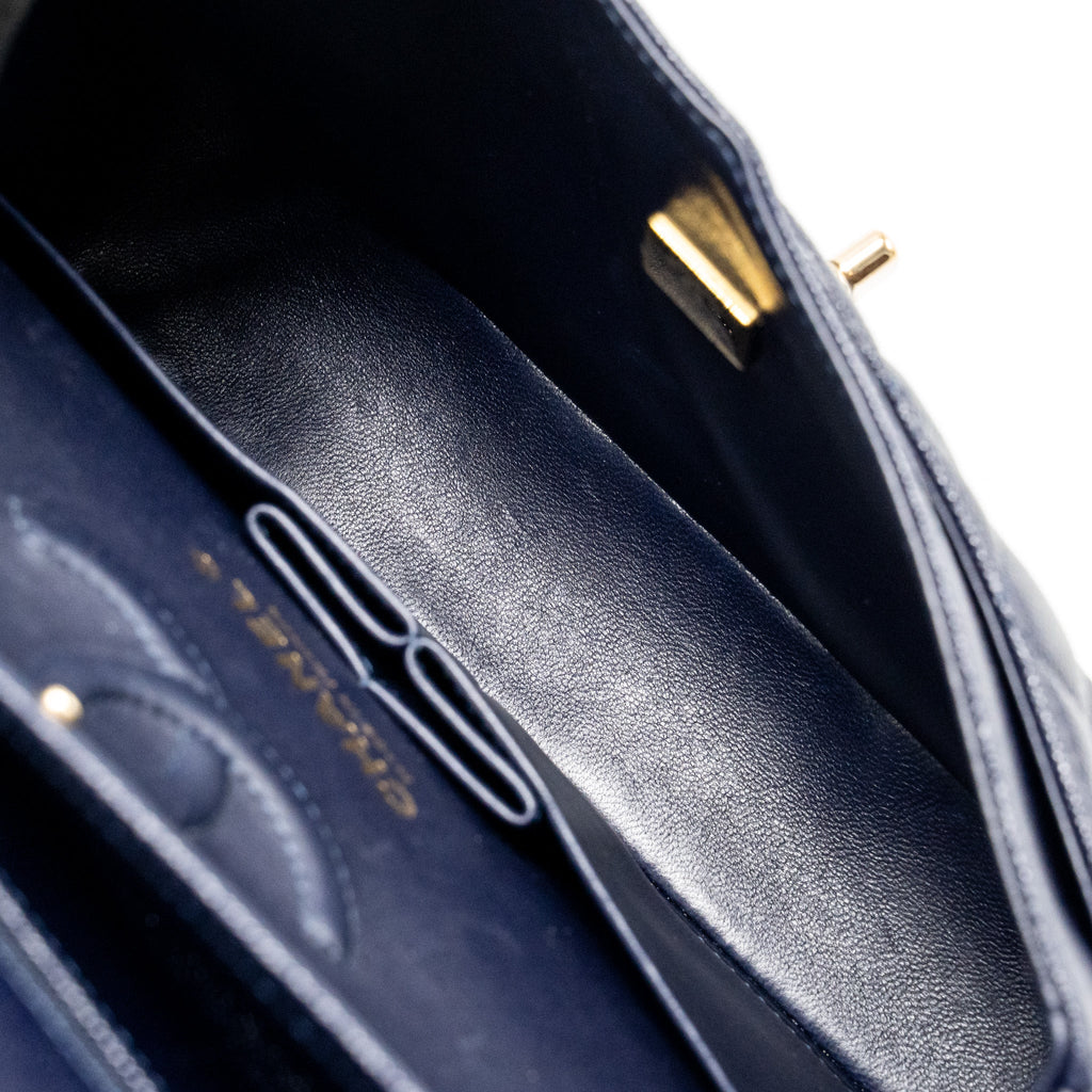CHANEL SMALL CLASSIC DOUBLE FLAP BAG CAVIAR NAVY GHW (MICROCHIP)