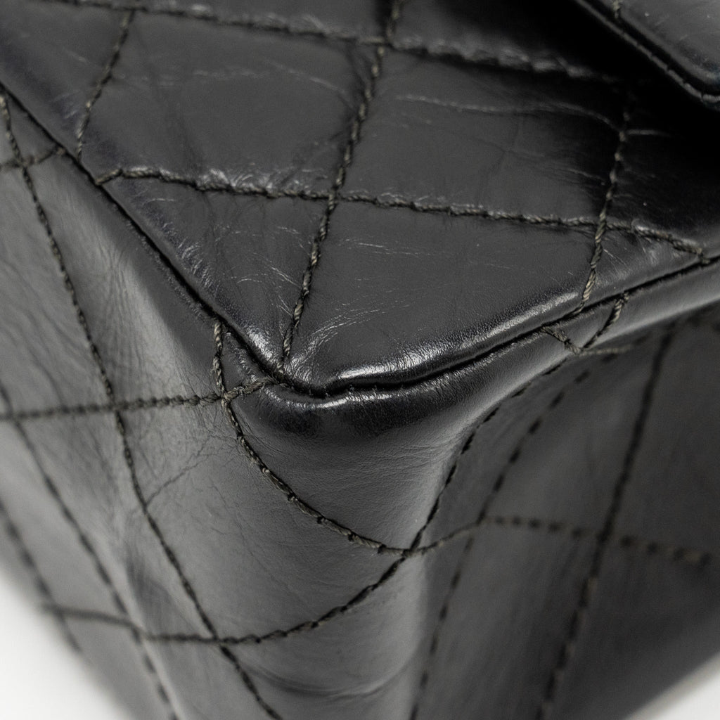 CHANEL LARGE 2.55 226 REISSUE DOUBLE FLAP BAG AGED CALFSKIN BLACK GHW
