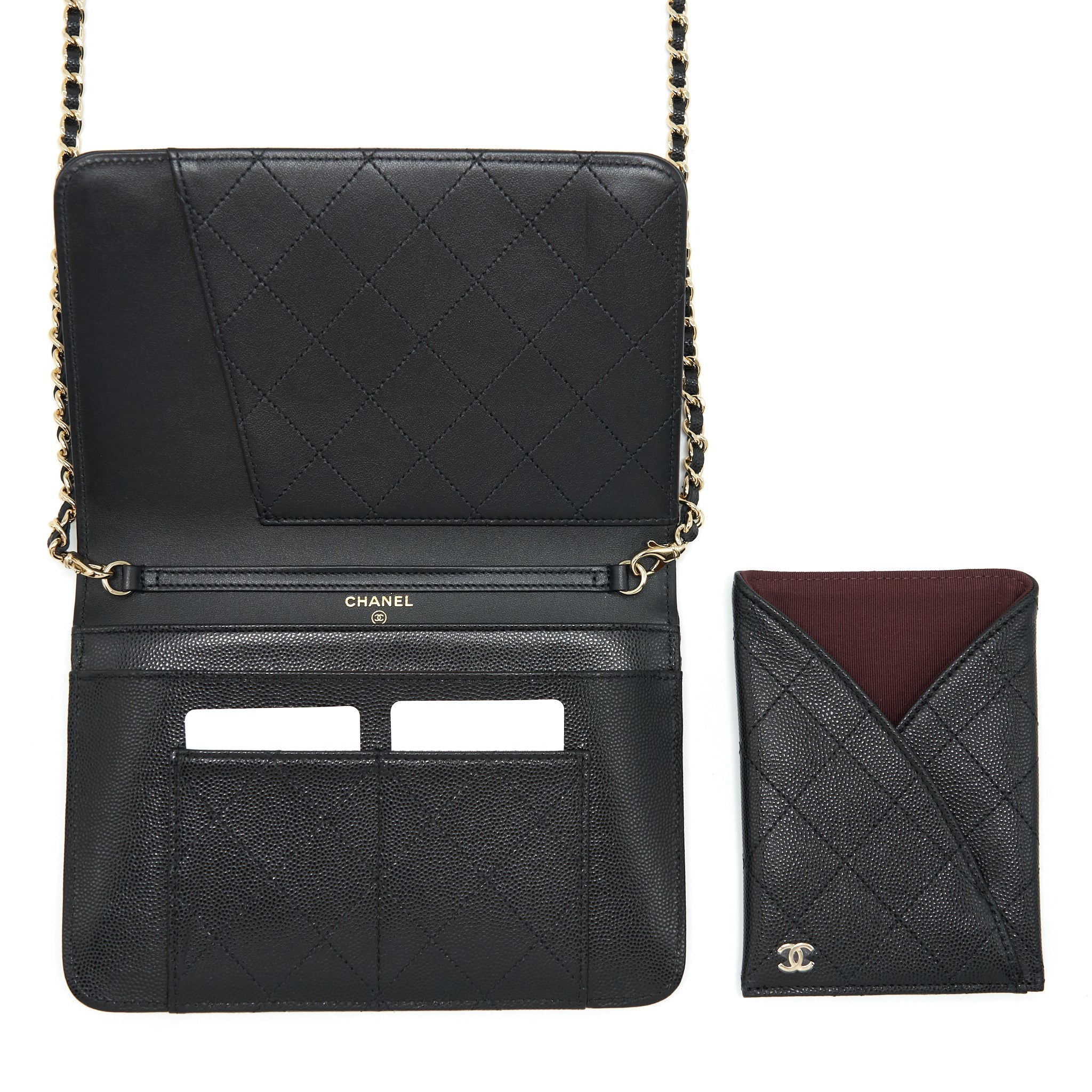 CHANEL 2 IN 1 WALLET ON CHAIN CAVIAR BLACK GHW