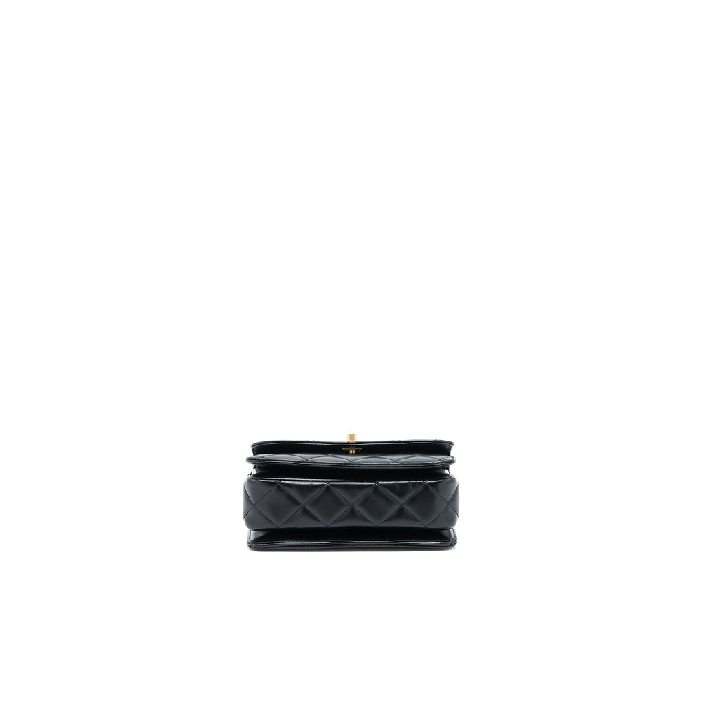 CHANEL 23P FLAP BAG WITH TOP HANDLE SHINY CALFSKIN BLACK GHW (MICROCHIP)