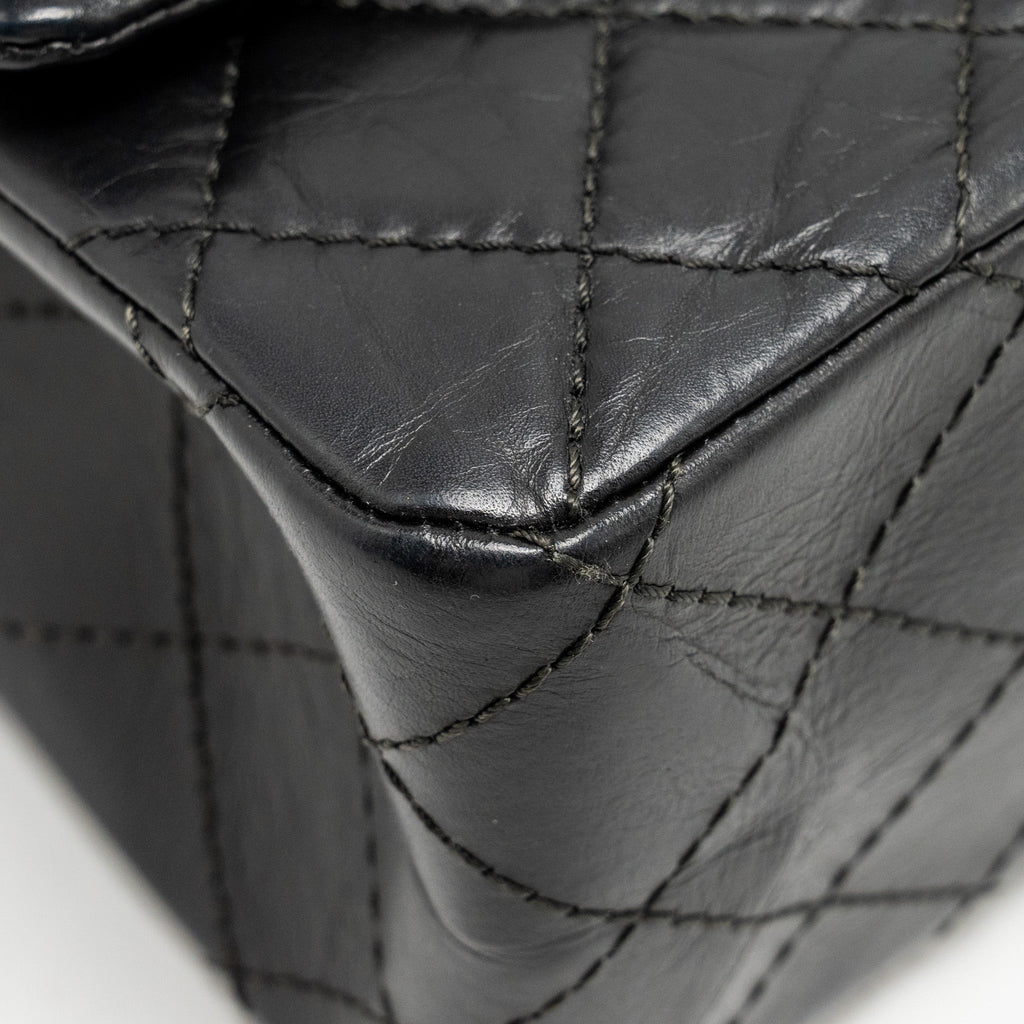CHANEL LARGE 2.55 226 REISSUE DOUBLE FLAP BAG AGED CALFSKIN BLACK GHW