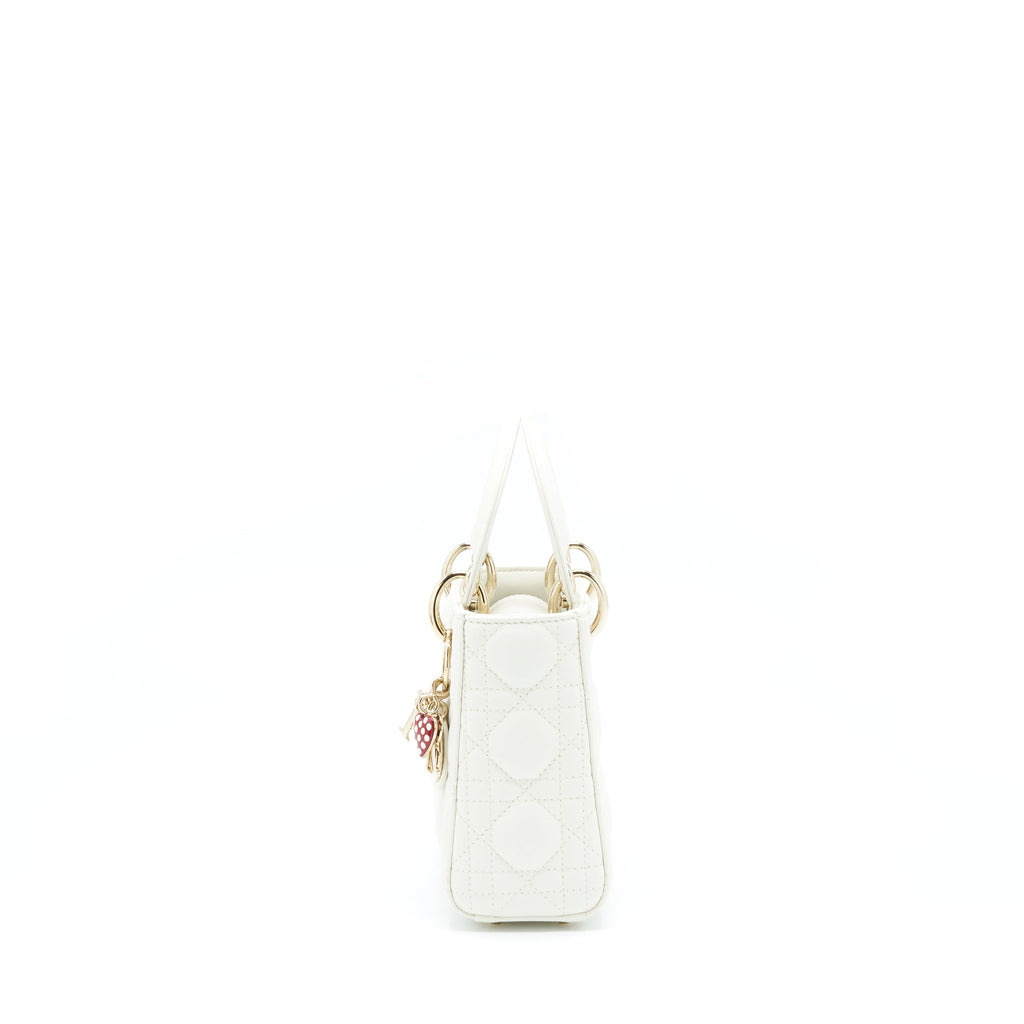 DIOR MINI LADY DIOR TOTE BAG LAMBSKIN WHITE LGHW