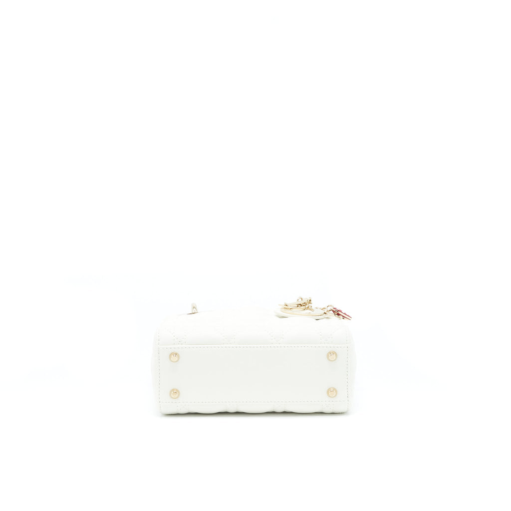 DIOR MINI LADY DIOR TOTE BAG LAMBSKIN WHITE LGHW