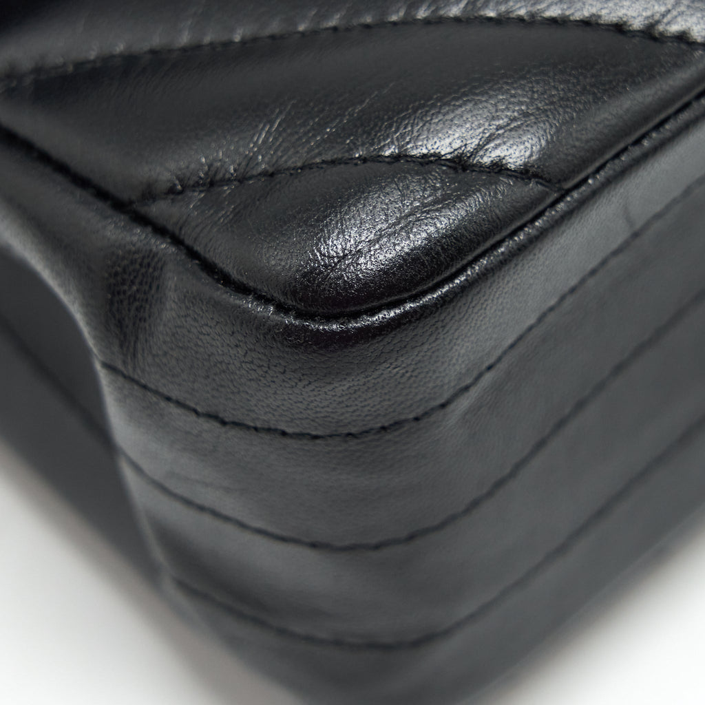 CHANEL SMALL CLASSIC DOUBLE FLAP BAG CHEVRON LAMBSKIN BLACK GHW