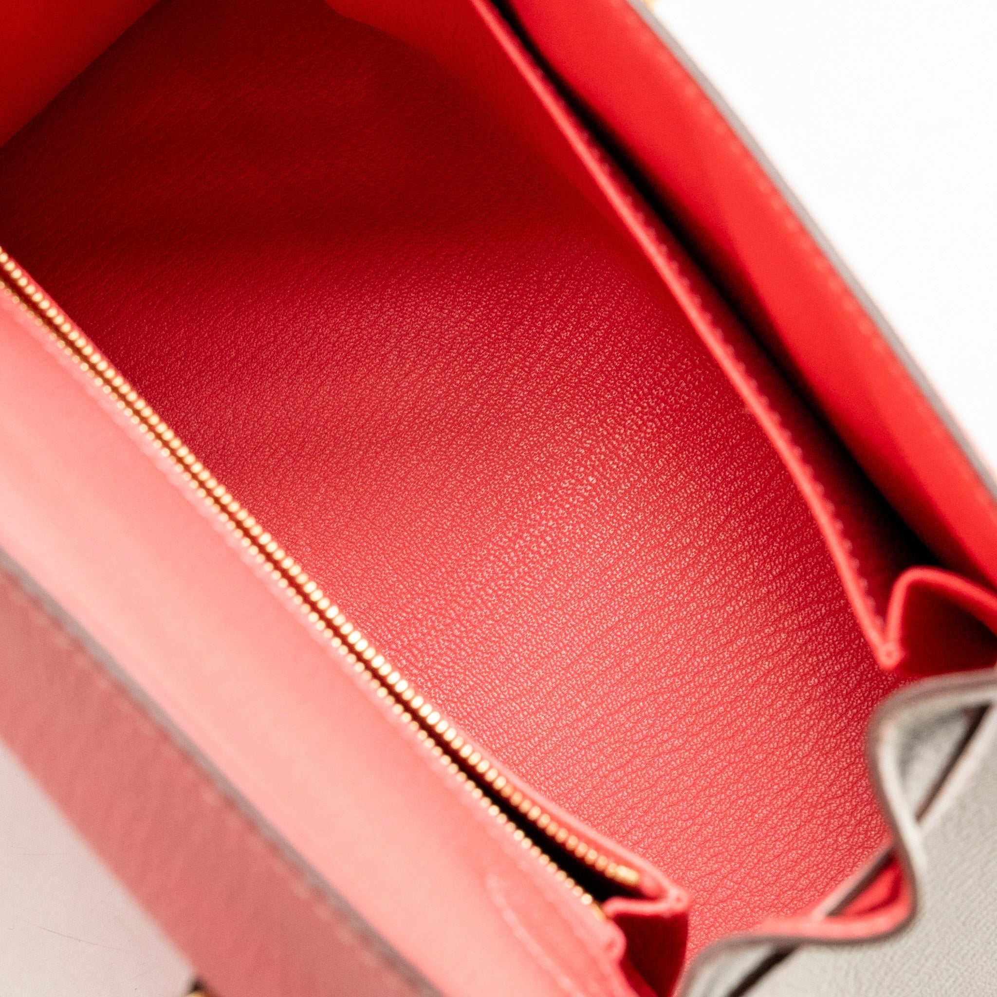 HERMES KELLY 25 SPECIAL ORDER CHÈVRE MYSORE ROSE LIPSTICK / GRIS PERLE GHW