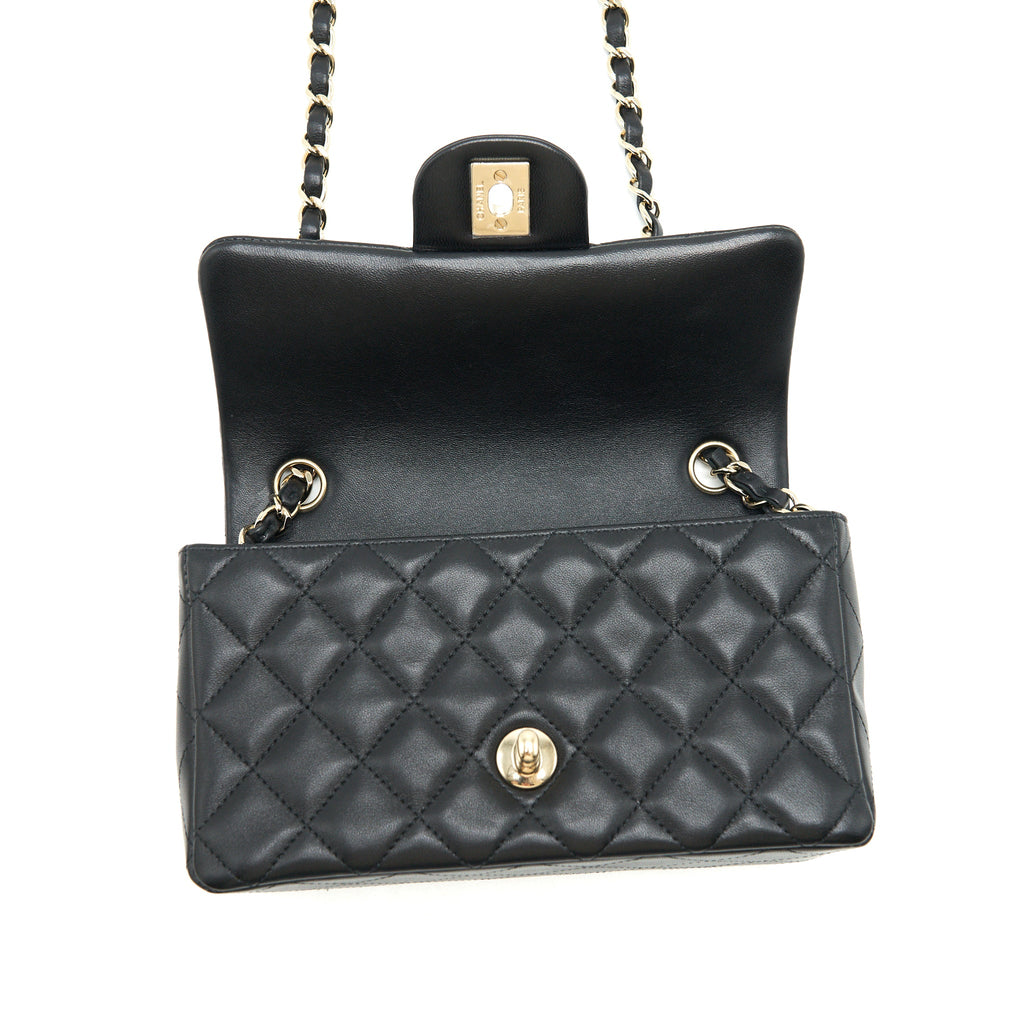 CHANEL MINI RECTANGULAR FLAP BAG LAMBSKIN BLACK LGHW (MICROCHIP)