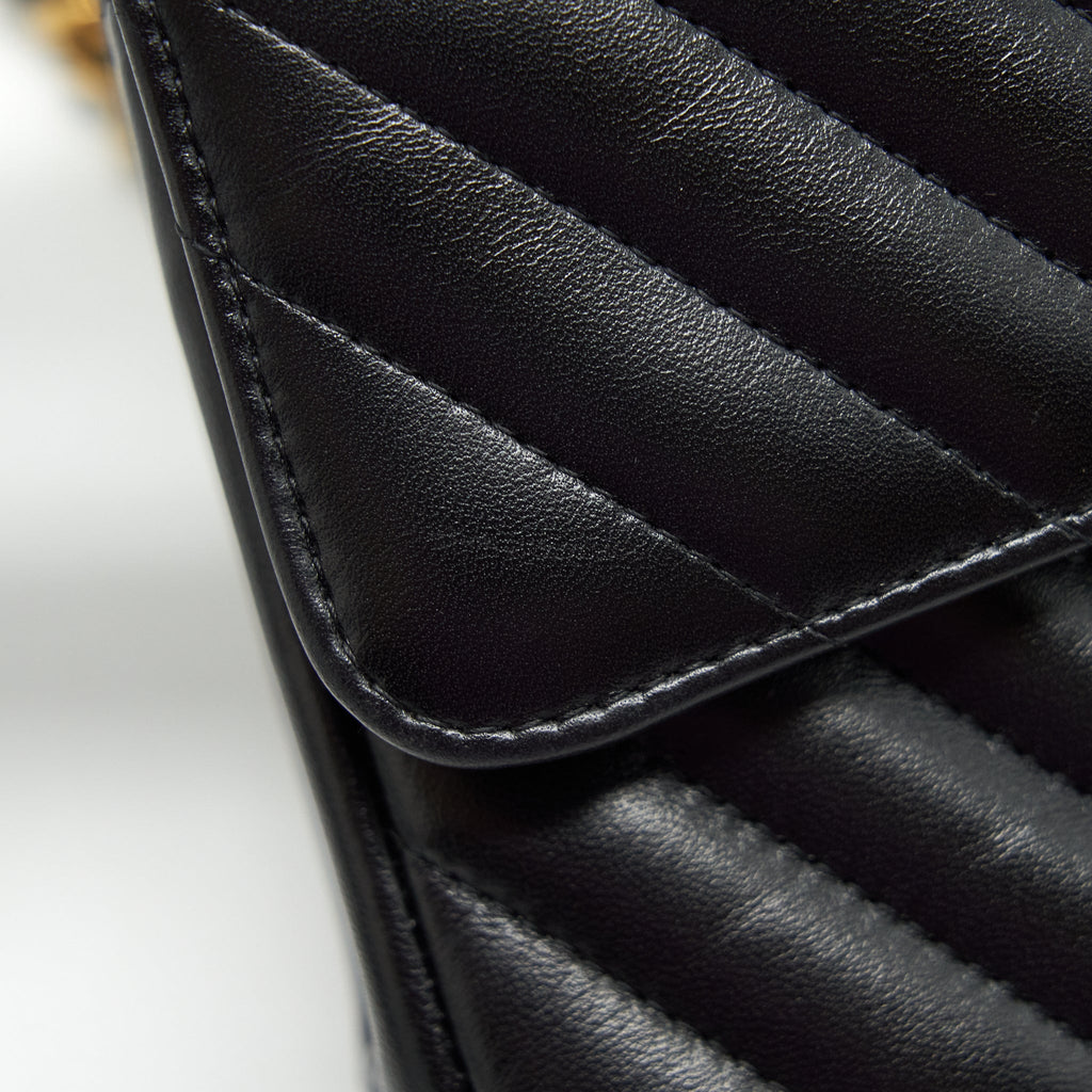 CHANEL SMALL CLASSIC DOUBLE FLAP BAG CHEVRON LAMBSKIN BLACK GHW