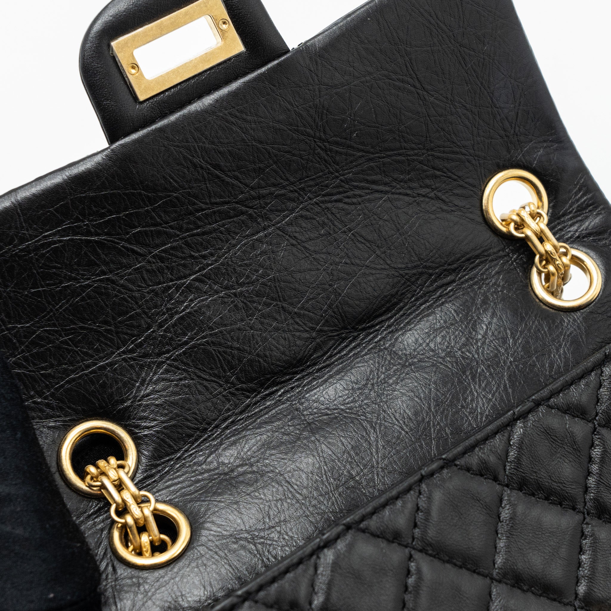 CHANEL MINI 2.55 REISSUE FLAP BAG AGED CALFSKIN BLACK BRUSHED GHW