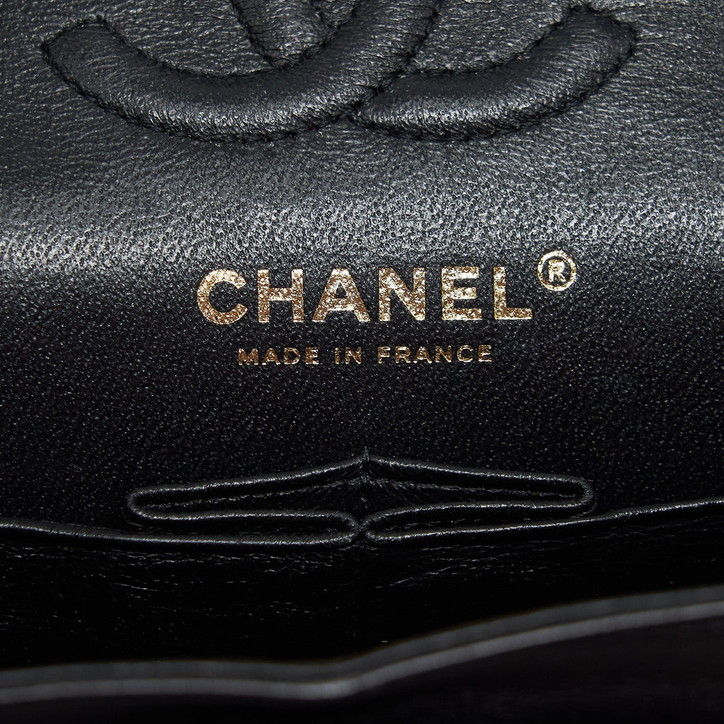 CHANEL SMALL CLASSIC DOUBLE FLAP BAG CHEVRON LAMBSKIN BLACK GHW