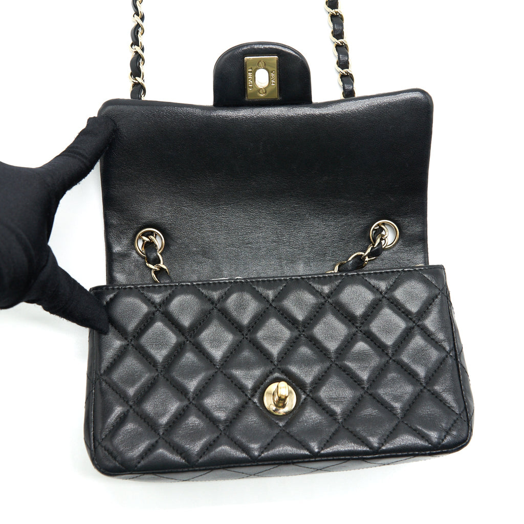 CHANEL MINI RECTANGULAR FLAP BAG LAMBSKIN BLACK GHW
