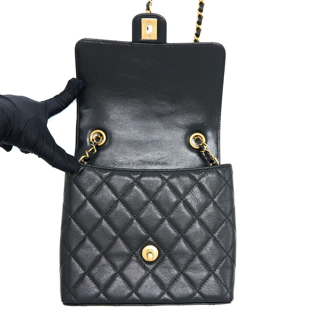 CHANEL 22K RETRO CLASSIC NEW SQUARE FLAP BAG GOATSKIN BLACK WITH GHW (MICROCHIP)