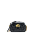 GUCCI GG MARMONT CAMERA SHOULDER BAG CALFSKIN BLACK BRUSHED GHW