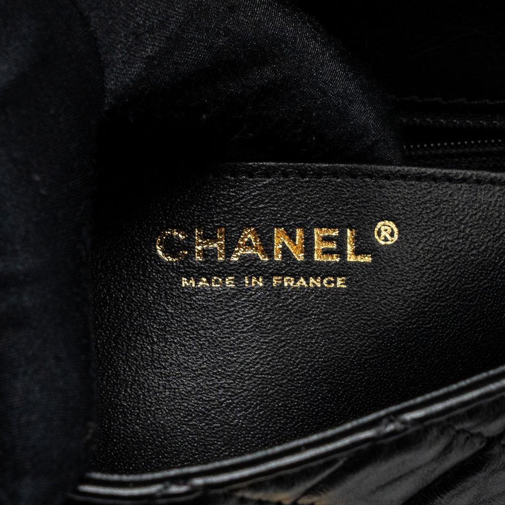 CHANEL MINI 2.55 REISSUE FLAP BAG AGED CALFSKIN BLACK BRUSHED GHW