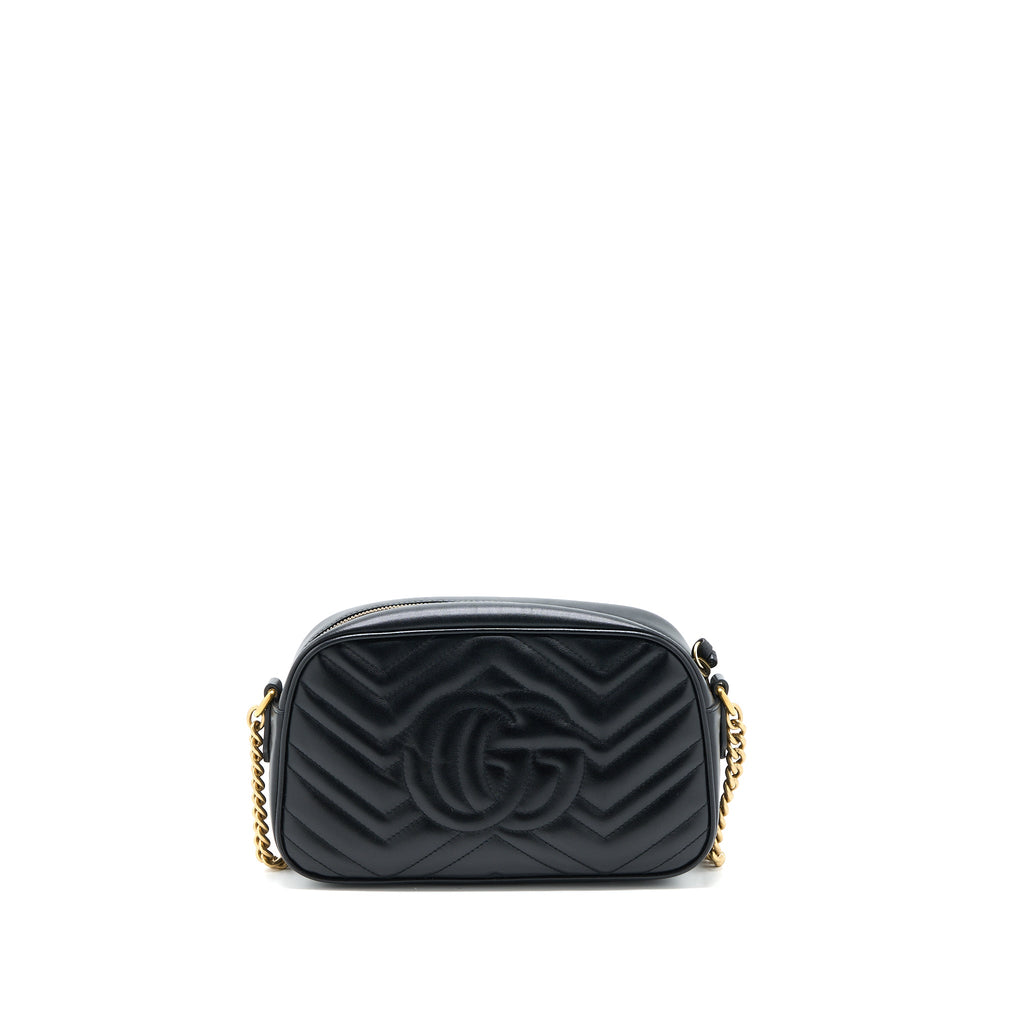 GUCCI GG MARMONT CAMERA SHOULDER BAG CALFSKIN BLACK BRUSHED GHW