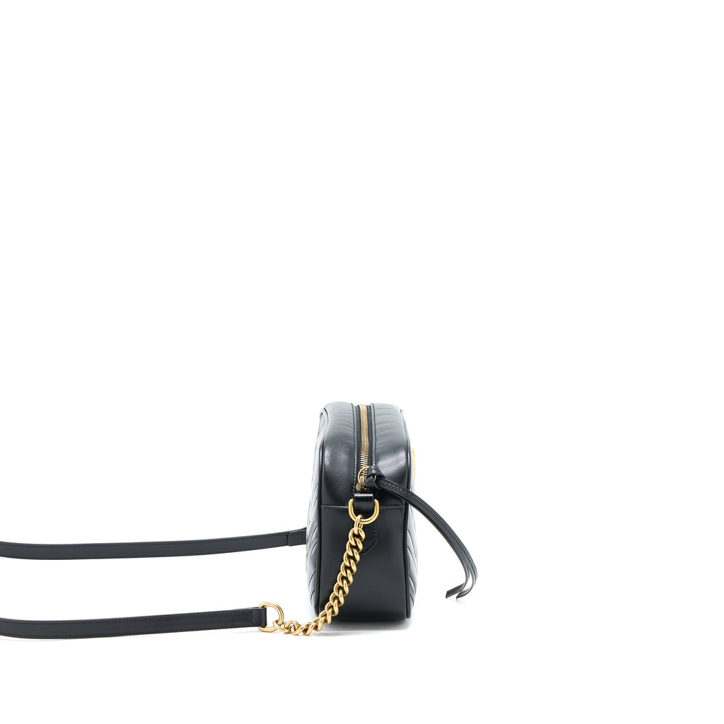 GUCCI GG MARMONT CAMERA SHOULDER BAG CALFSKIN BLACK BRUSHED GHW