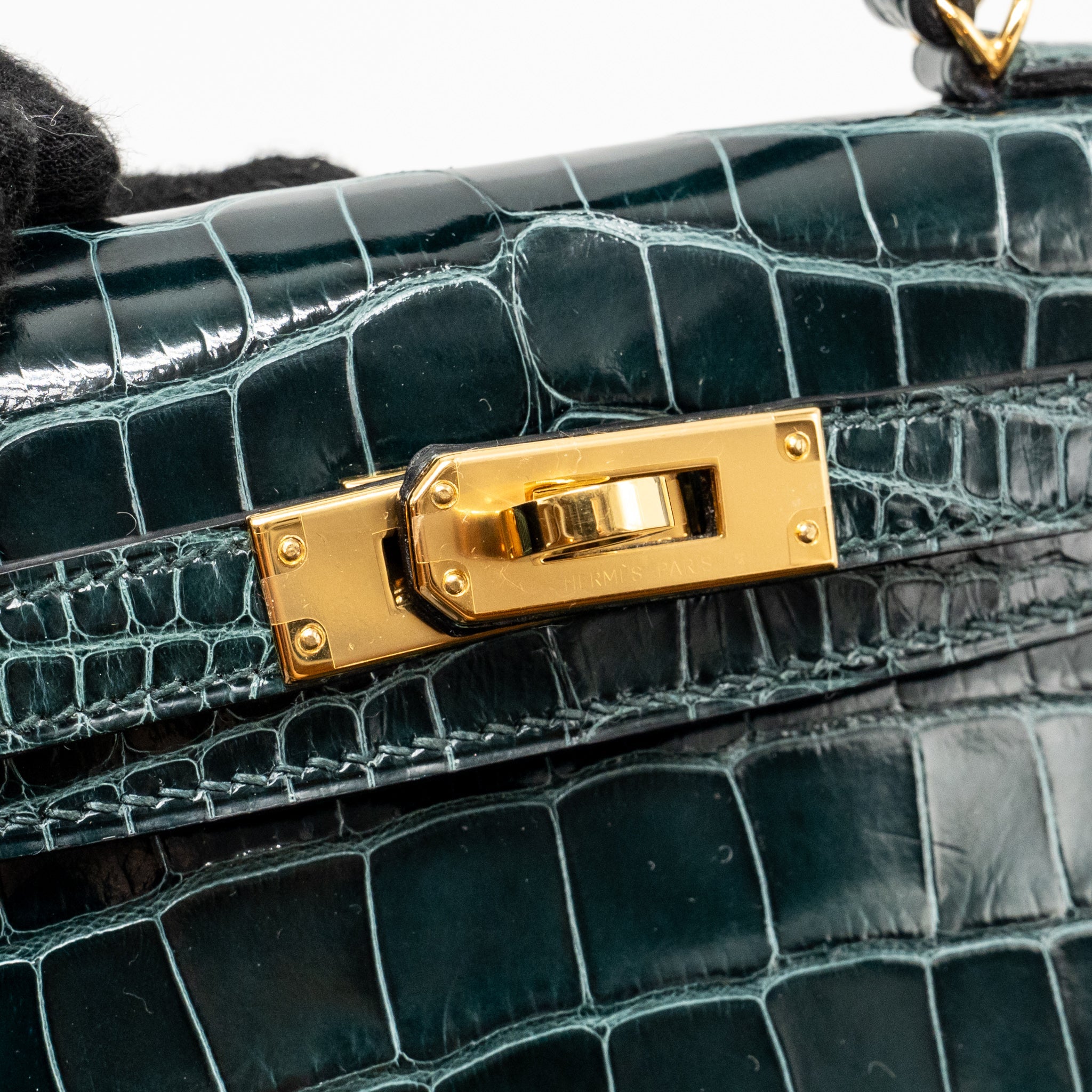 HERMES MINI KELLY II SHINY ALLIGATOR MISSISSIPPIENSIS 6O VERT CYPRES GHW