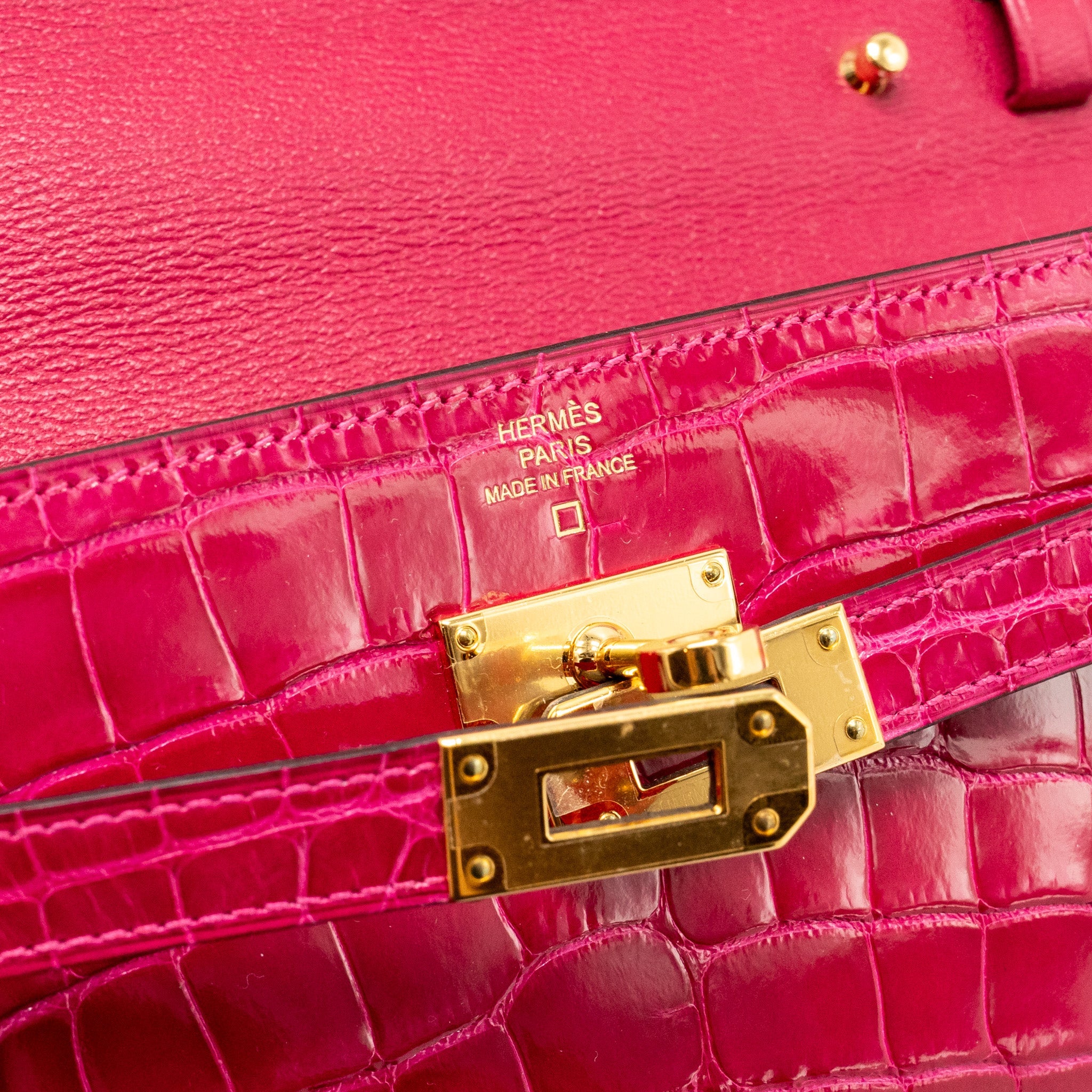 HERMES KELLY TO GO SHINY ALLIGATOR MISSISSIPPIENSIS ROSE MEXICO GHW