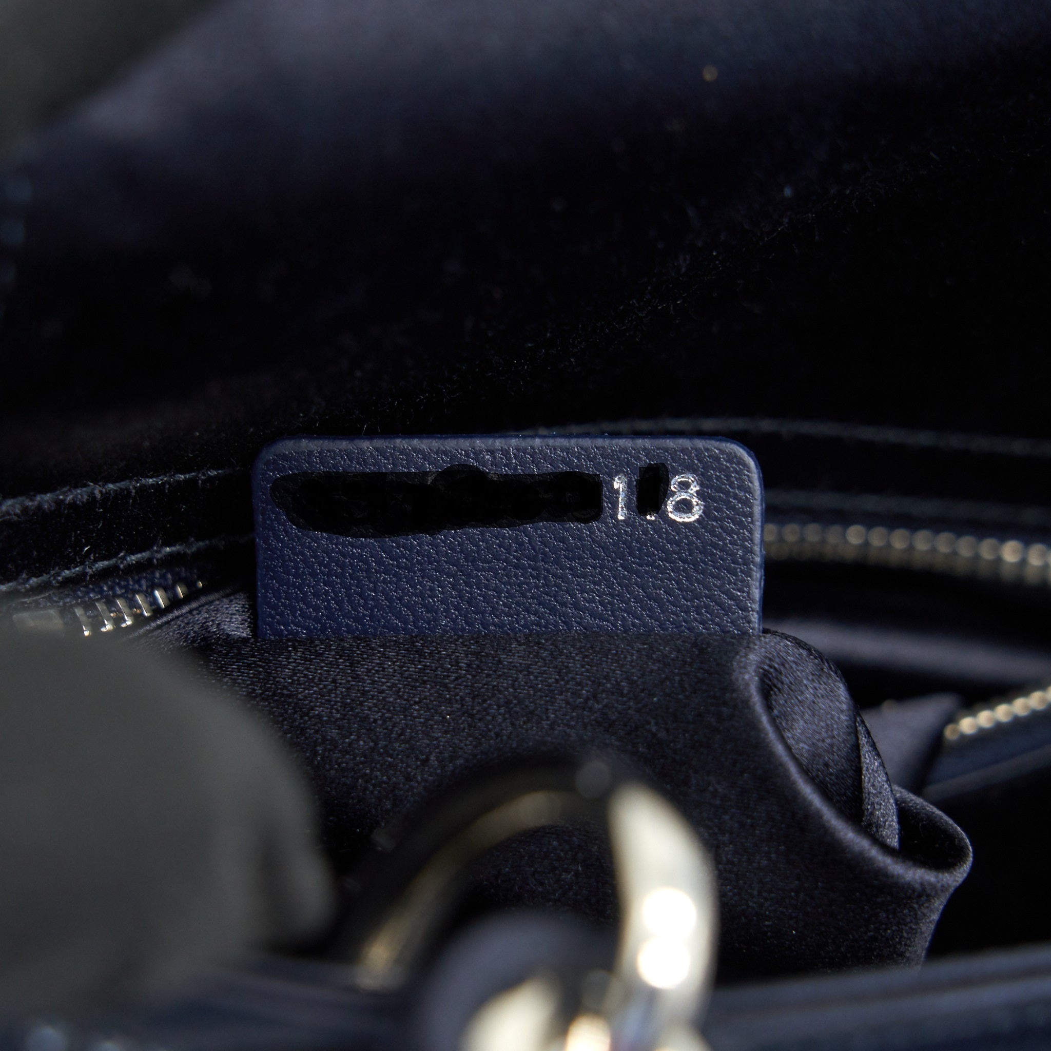 CHRISTIAN DIOR SATIN CRYSTAL CANNAGE MINI LADY DIOR IN NAVY