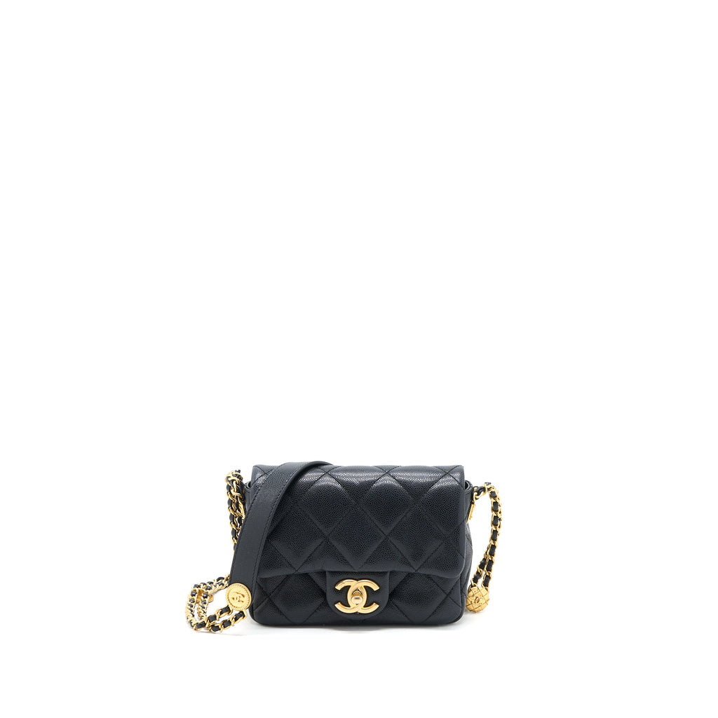 CHANEL 22A SQUARE FLAP BAG CAVIAR BLACK GHW (MICROCHIP)