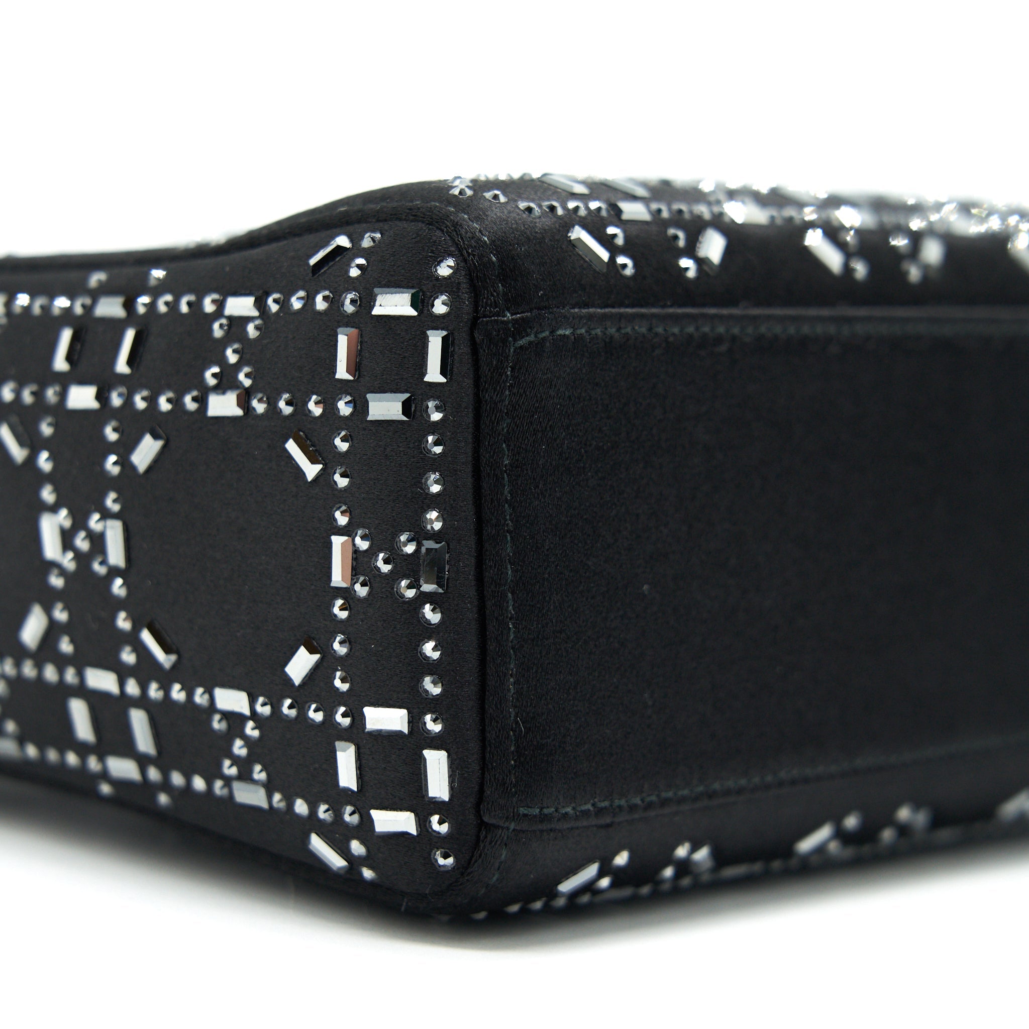 CHRISTIAN DIOR SATIN CRYSTAL CANNAGE MINI LADY DIOR BLACK