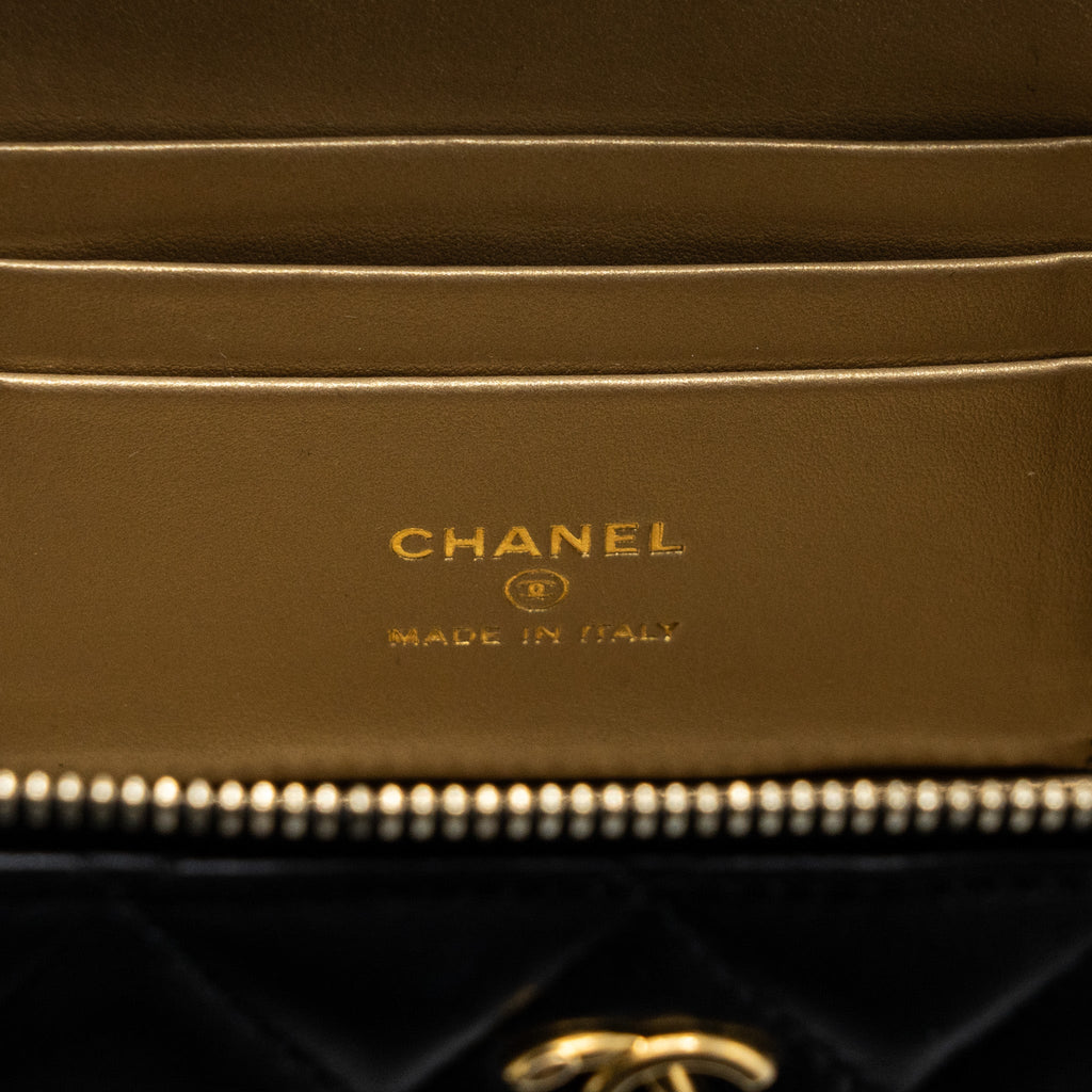 CHANEL PEARL CRUSH LONG VANITY LAMBSKIN BLACK GHW (MICROCHIP)