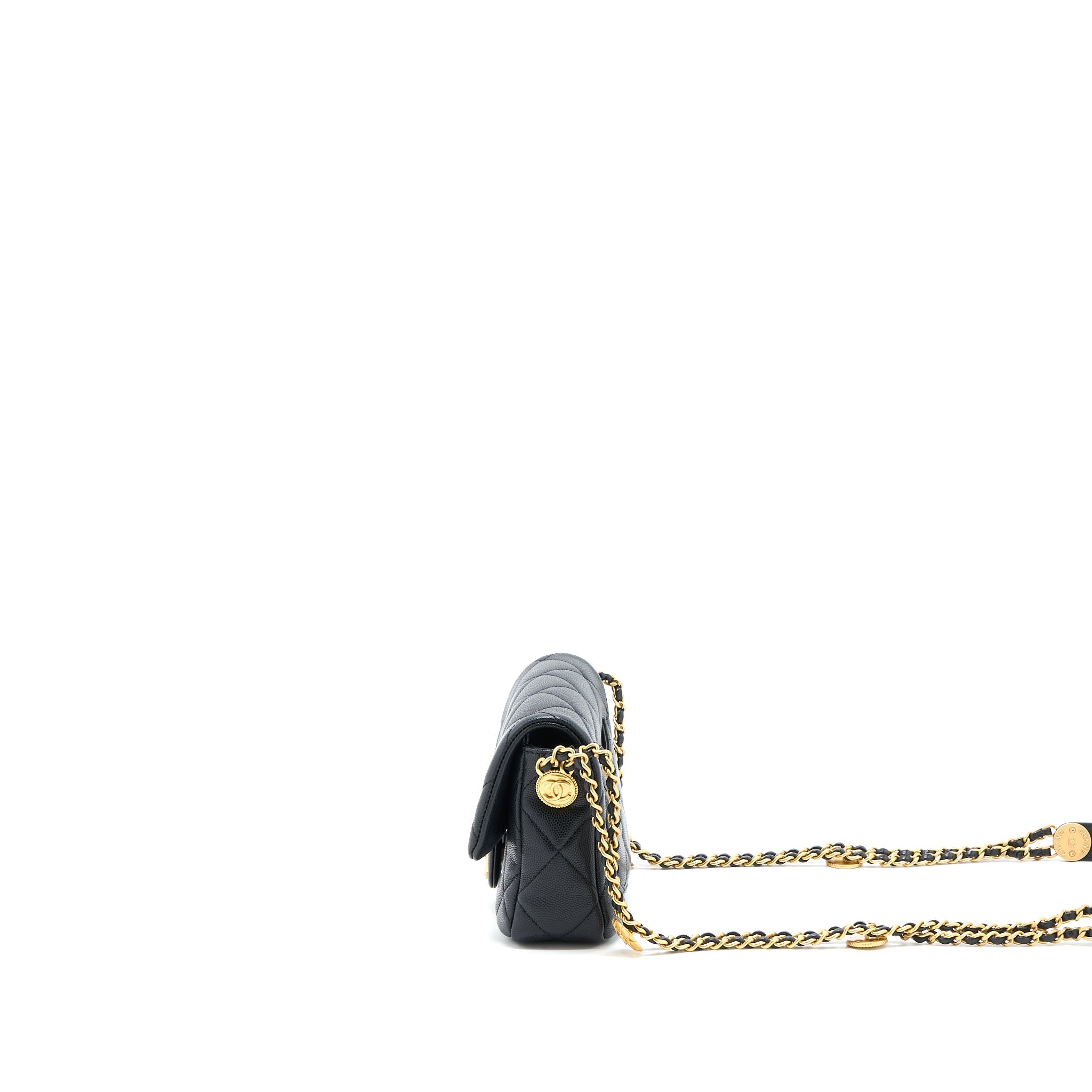 CHANEL 22A SQUARE FLAP BAG CAVIAR BLACK GHW (MICROCHIP)