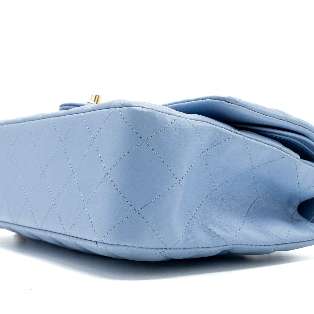 CHANEL MEDIUM CLASSIC DOUBLE FLAP BAG LAMBSKIN LIGHT BLUE LGHW