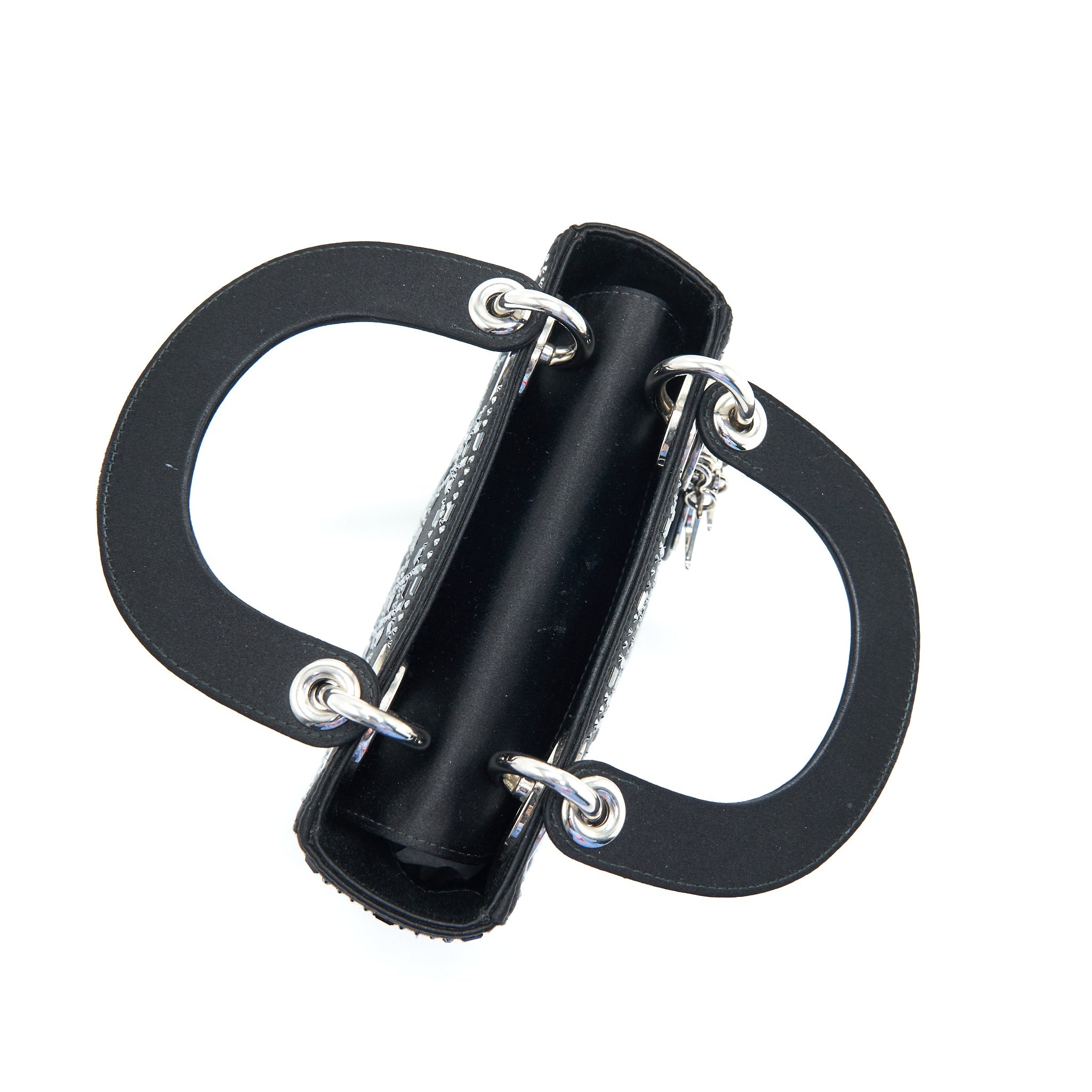 CHRISTIAN DIOR SATIN CRYSTAL CANNAGE MINI LADY DIOR BLACK