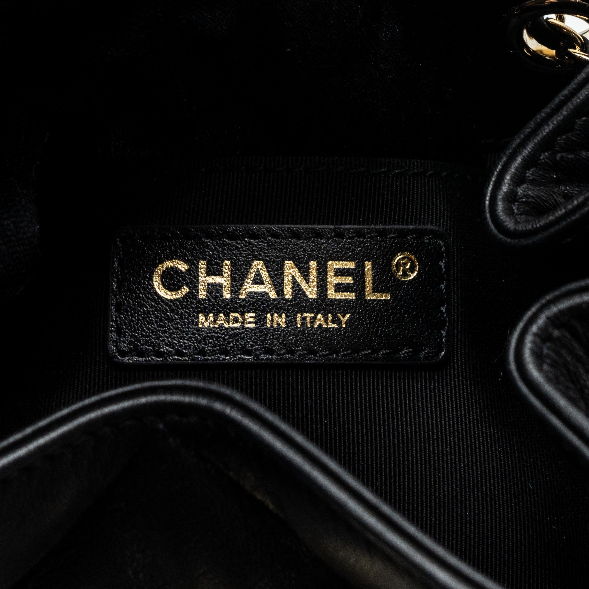 CHANEL DRAWSTRING BUCKET BAG CALFSKIN BLACK LGHW
