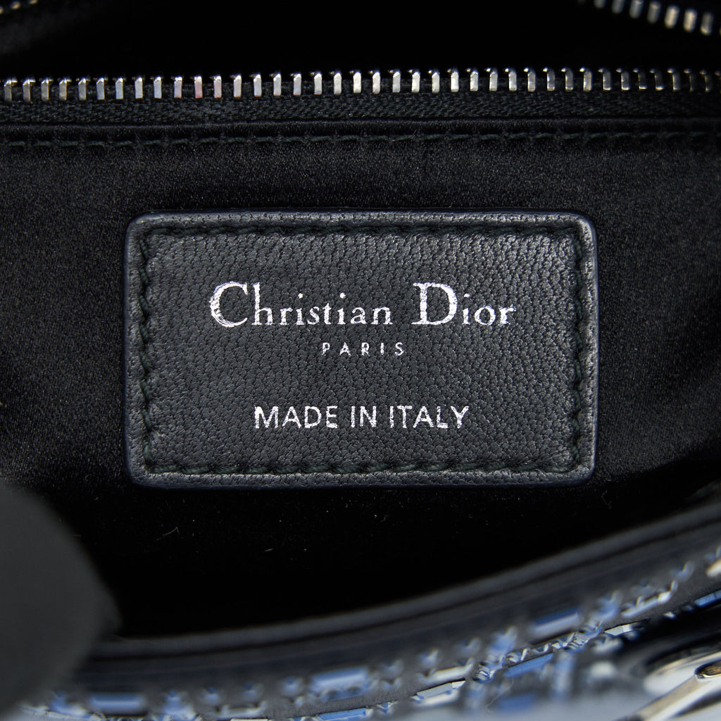 CHRISTIAN DIOR SATIN CRYSTAL CANNAGE MINI LADY DIOR BLACK