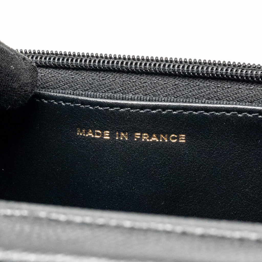 CHANEL CC LOGO QUILTED WALLET ON CHAIN CAVIAR BLACK LGHW (MICROCHIP)