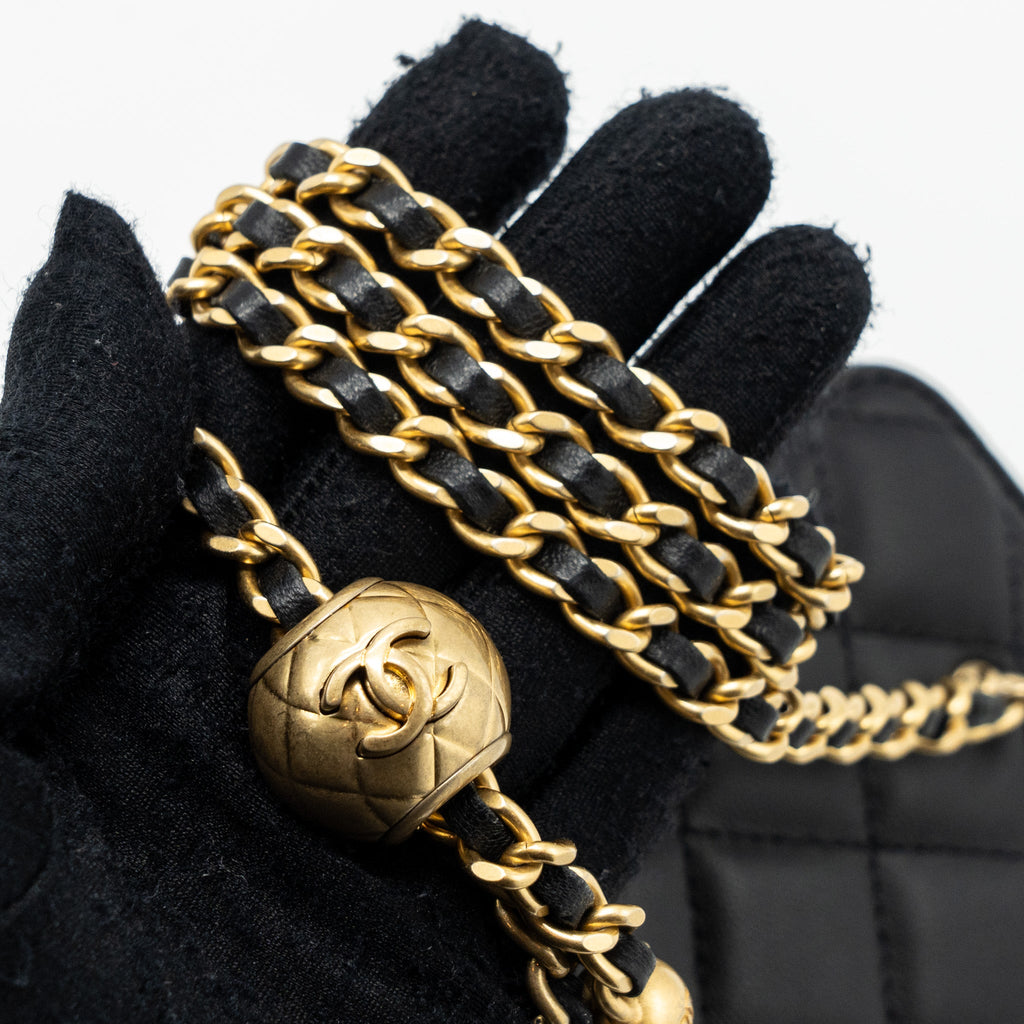 CHANEL PEARL CRUSH LONG VANITY LAMBSKIN BLACK GHW (MICROCHIP)