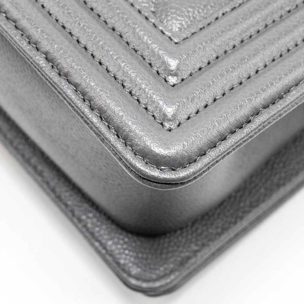 CHANEL SMALL BOY BAG CAVIAR DARK GREY GHW (MICROCHIP)