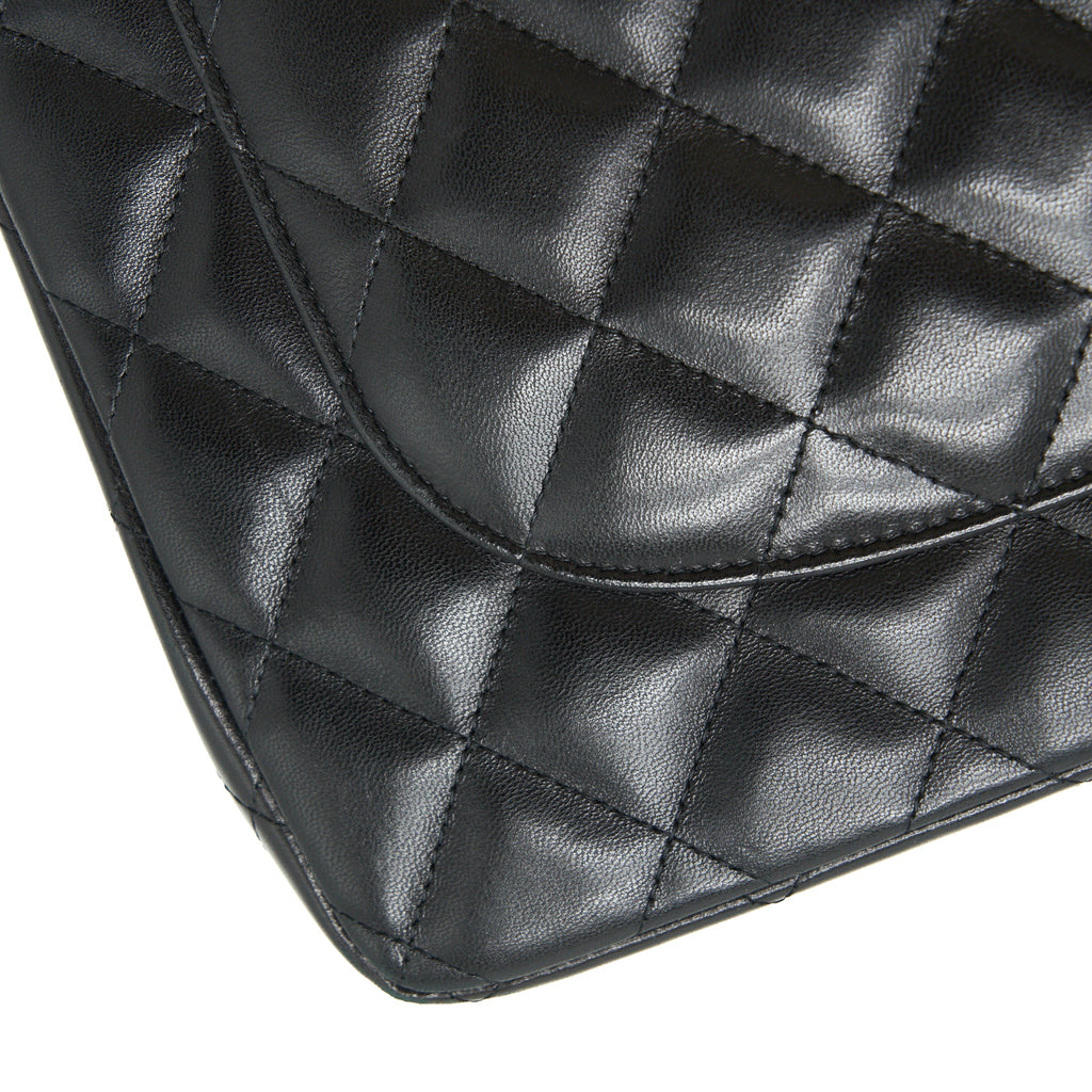 CHANEL CLASSIC JUMBO DOUBLE FLAP BAG LAMBSKIN BLACK SHW