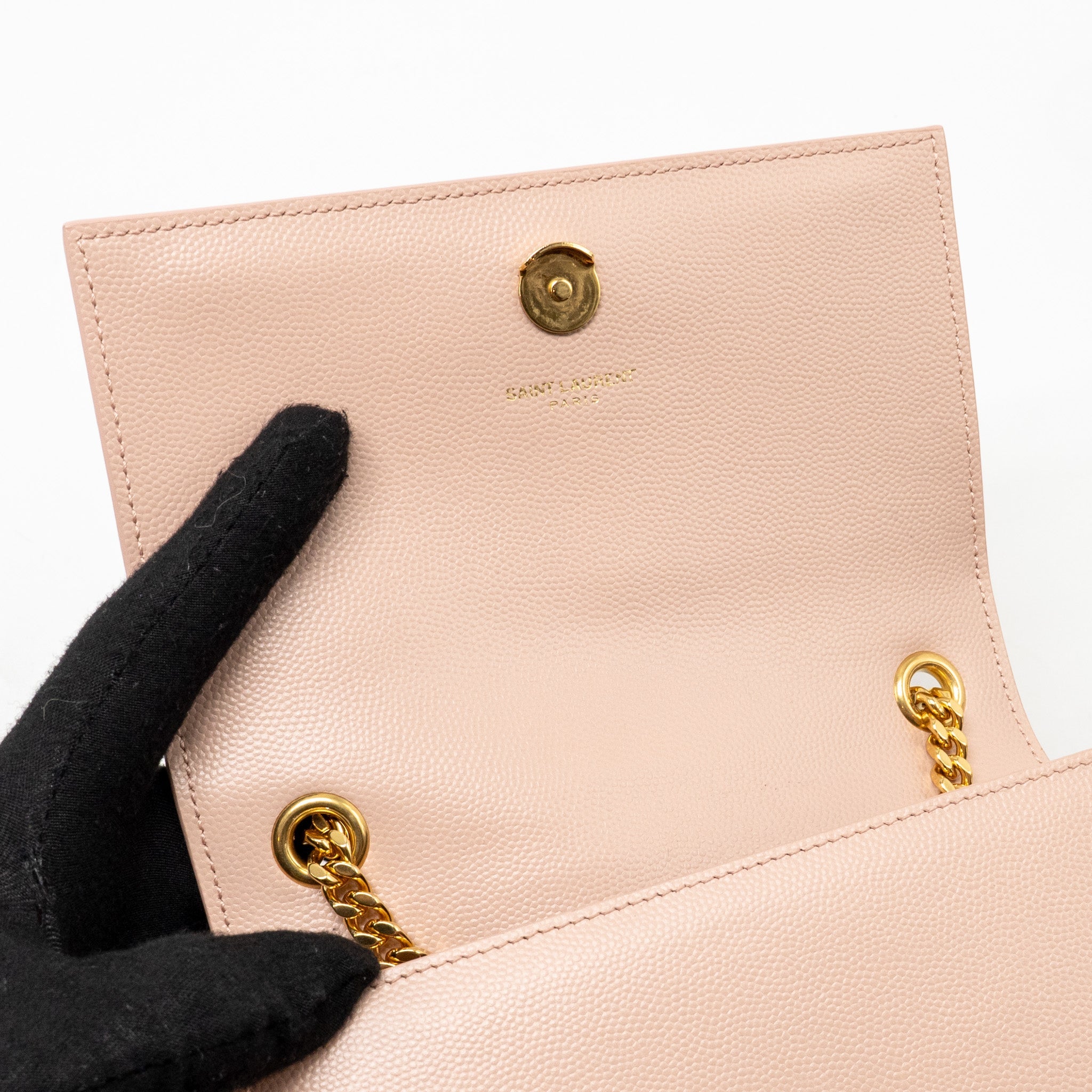 SAINT LAURENT/YSL SMALL SHOULDER BAG GRAINED CALFSKIN PALE PINK GHW