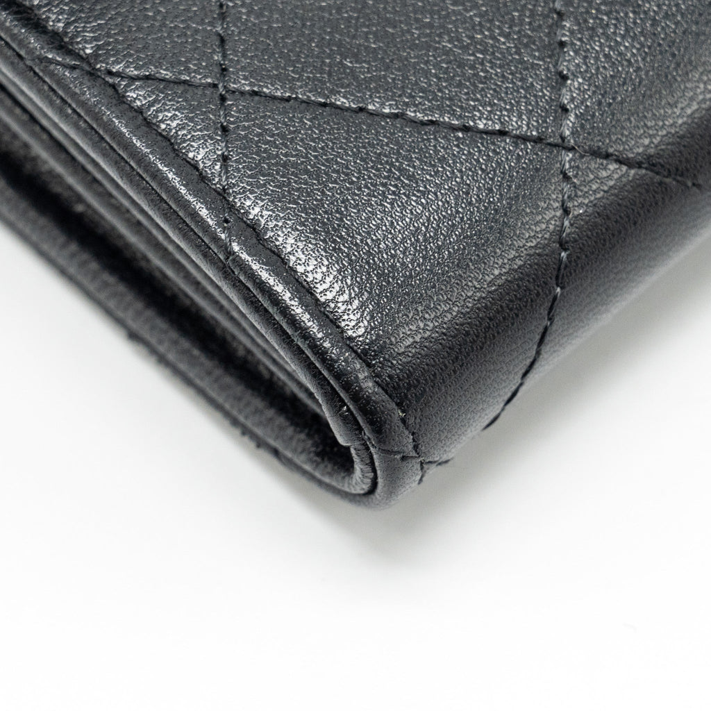 CHANEL QUILTED PEARL LONG WALLET ON CHAIN GOATSKIN BLACK GHW