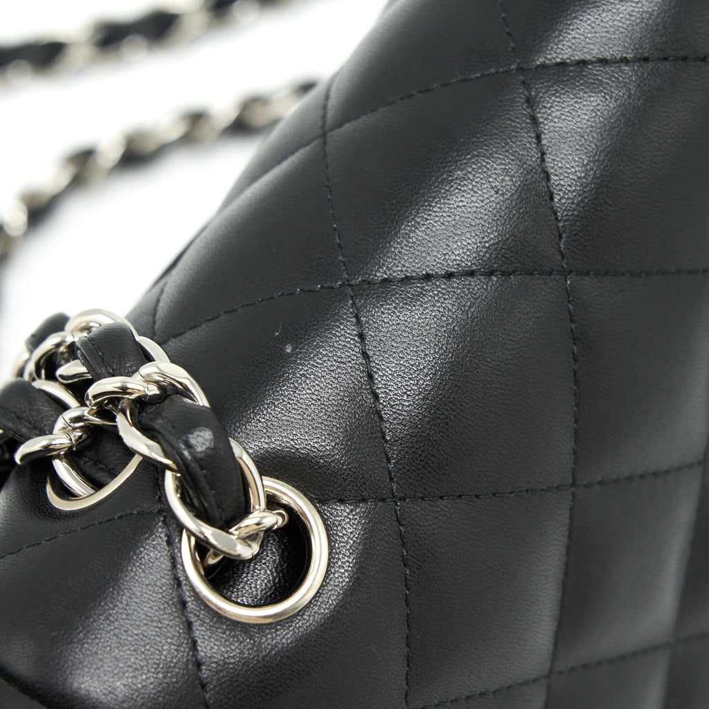 CHANEL CLASSIC JUMBO DOUBLE FLAP BAG LAMBSKIN BLACK SHW
