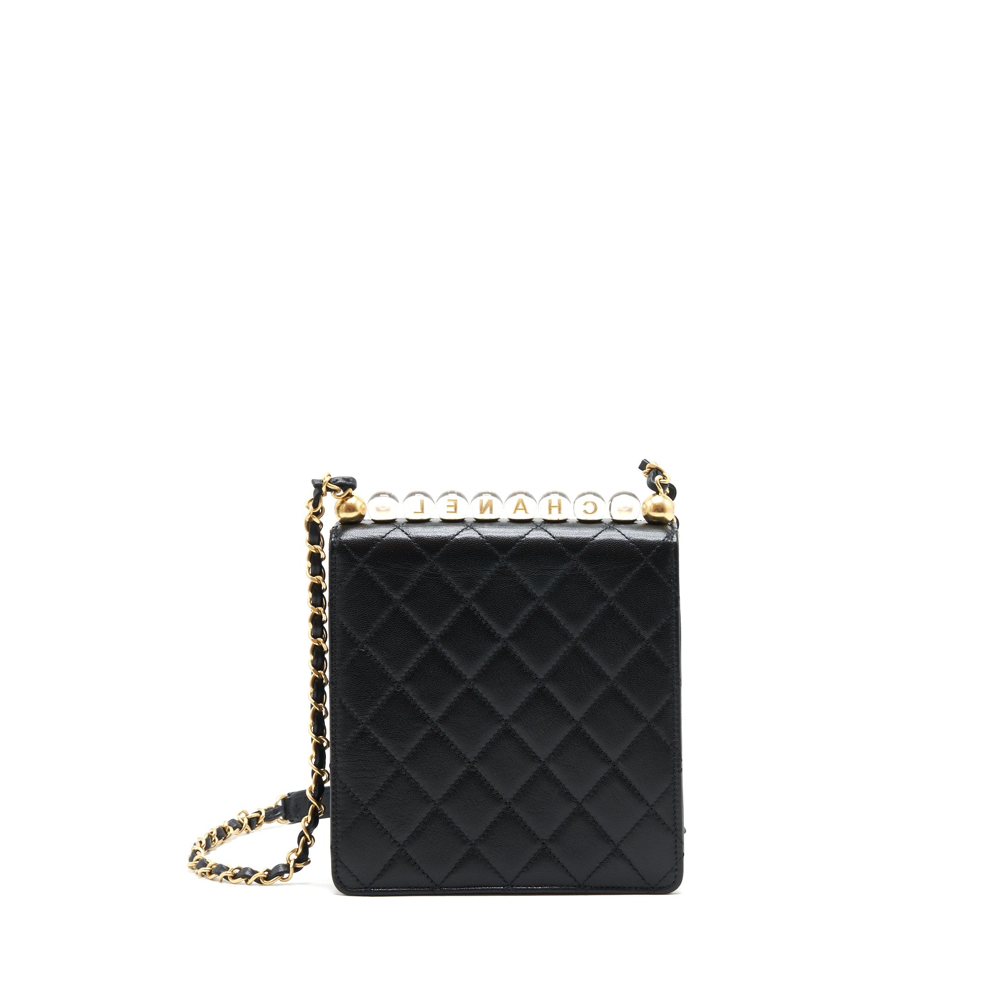 CHANEL LIMITATION PEARL FLAP BAG GOATSKIN BLACK GHW