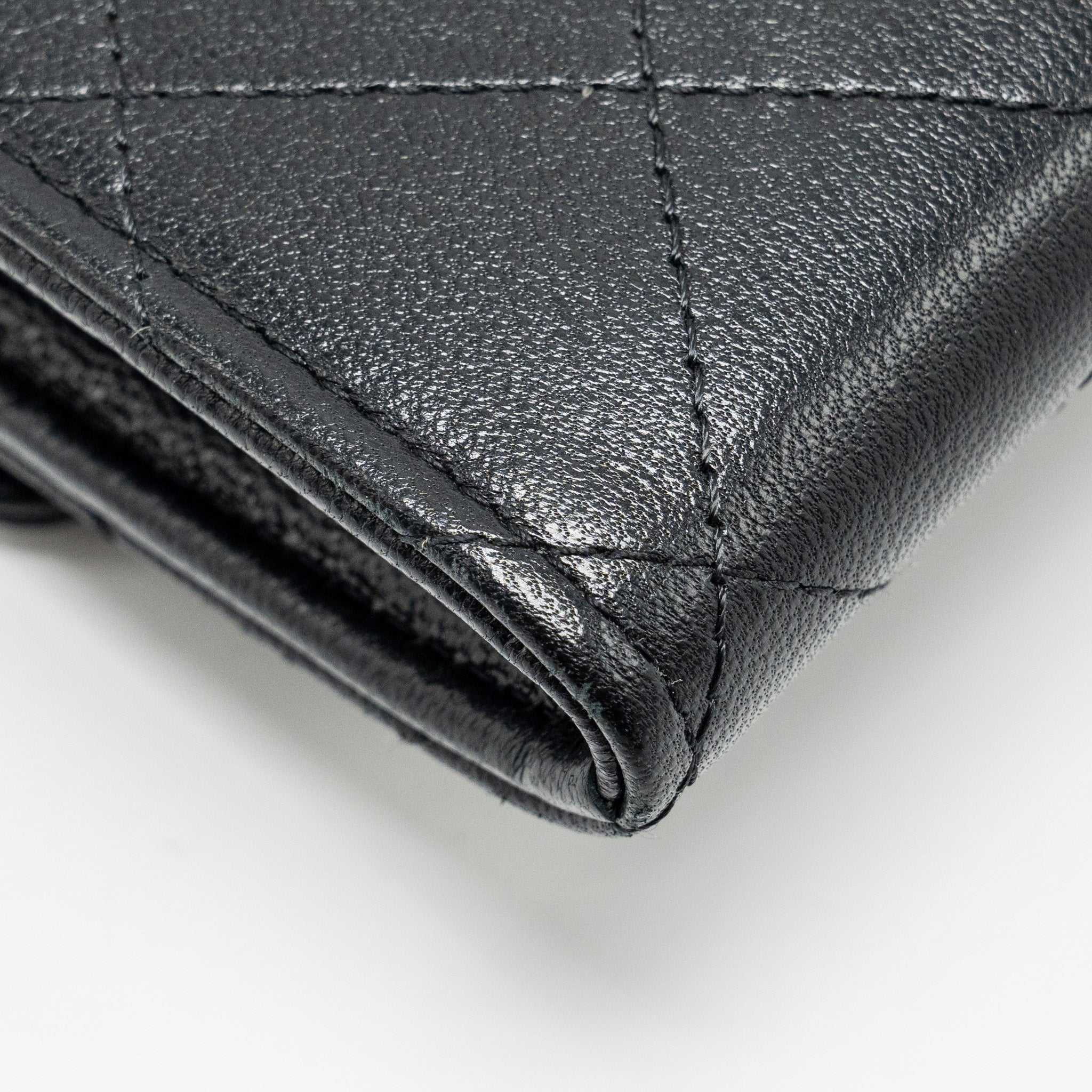 CHANEL QUILTED PEARL LONG WALLET ON CHAIN GOATSKIN BLACK GHW