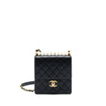 CHANEL LIMITATION PEARL FLAP BAG GOATSKIN BLACK GHW