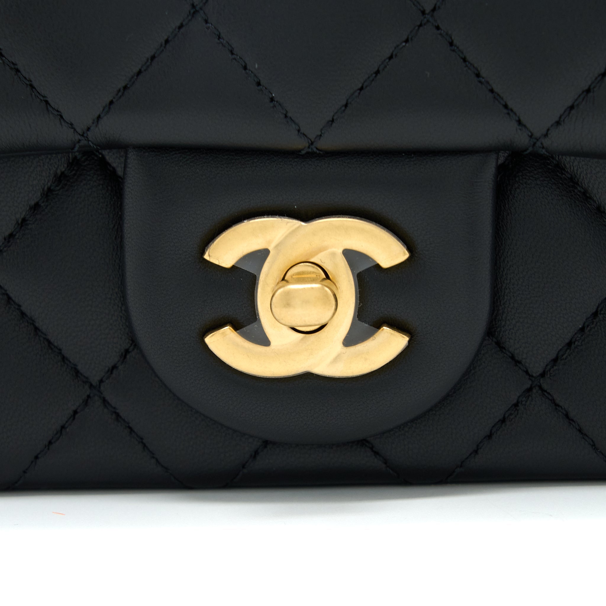 CHANEL 23C PEARL CRUSH MINI RECTANGULAR FLAP BAG LAMBSKIN BLACK BRUSHED GHW (MICROCHIP)