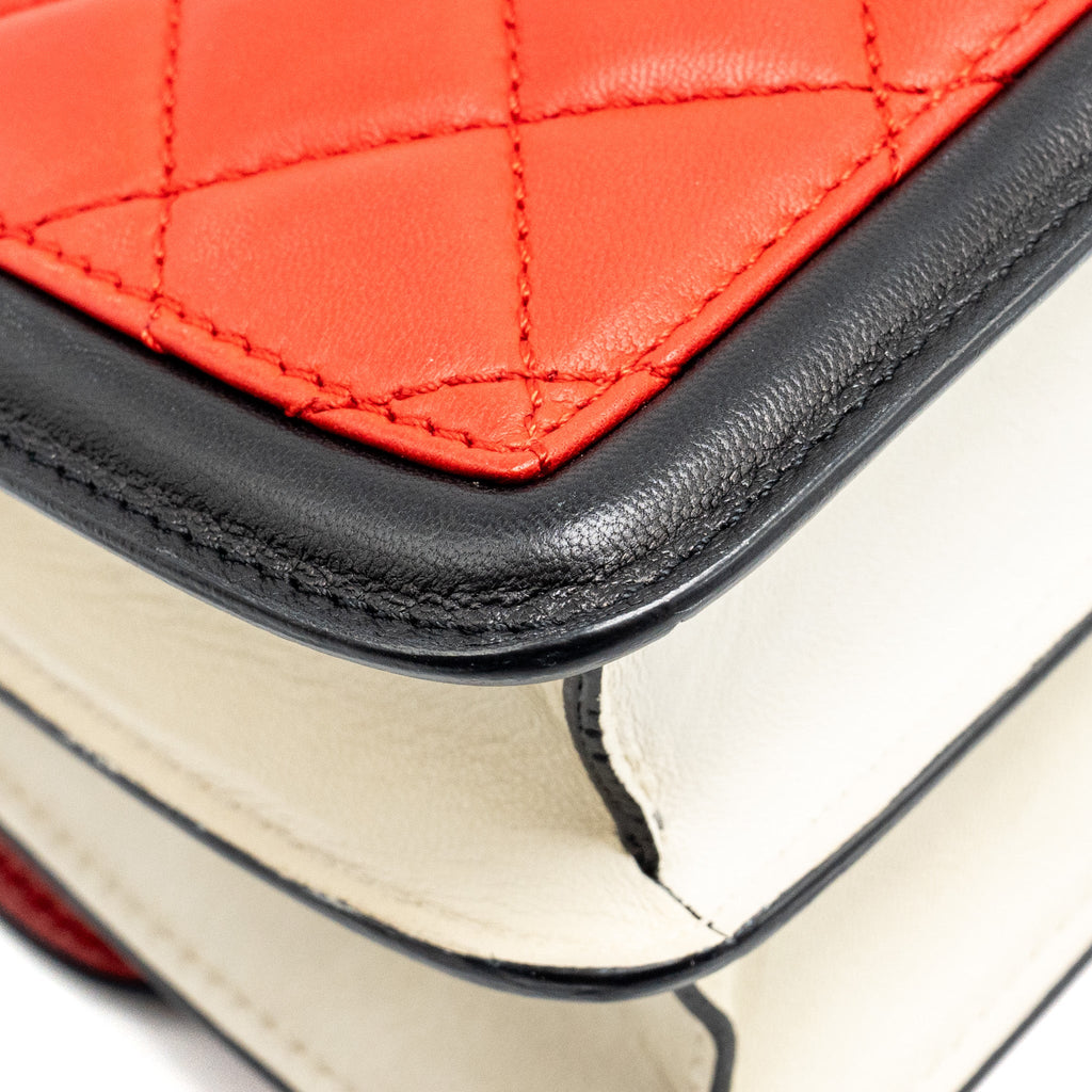 CHANEL TRICOLOR MINI GRAPHIC FLAP BAG LAMBSKIN RED/BLACK/WHITE SHW
